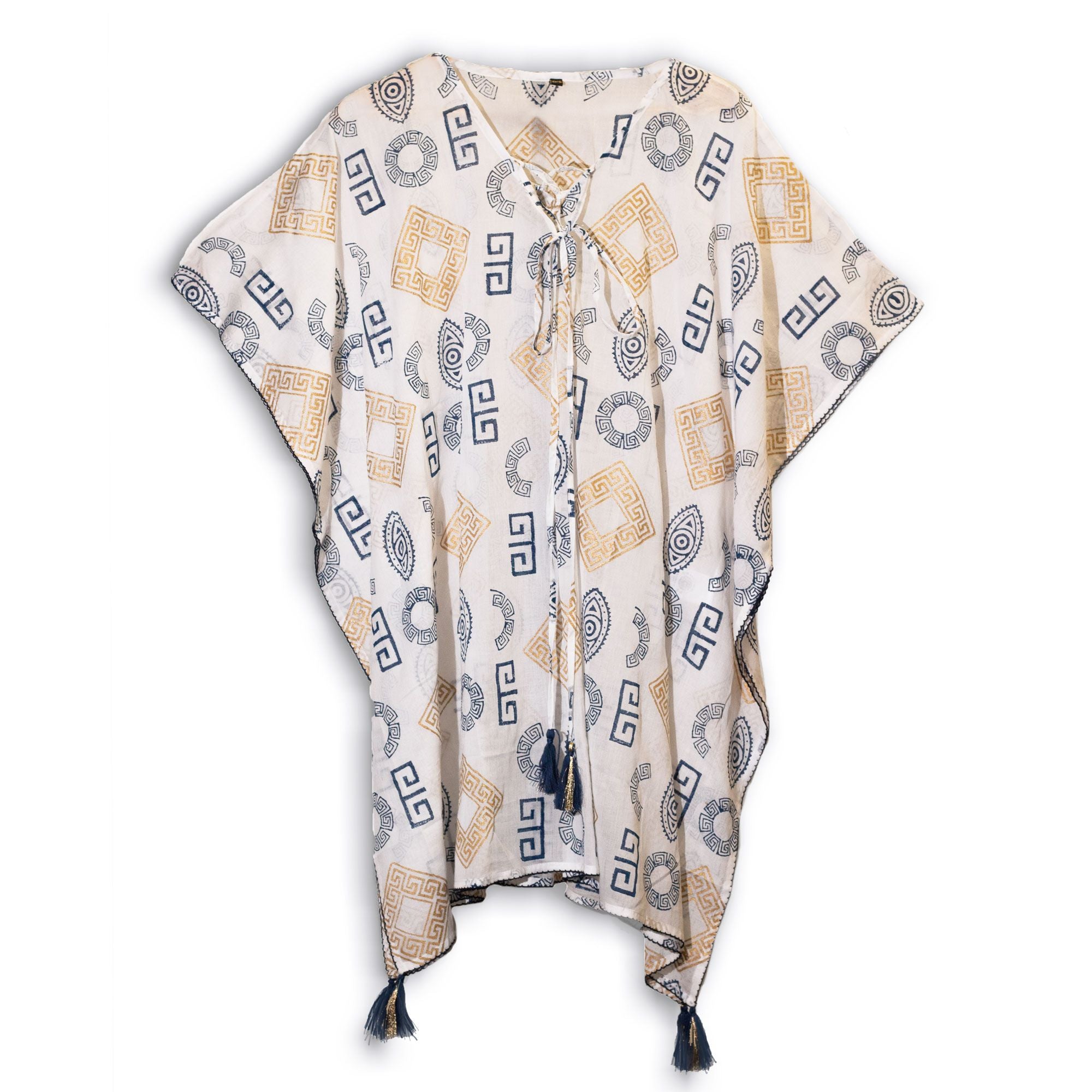 Kaftan Nomad Sari Mediterrâneo - Grego Dourado e Azul