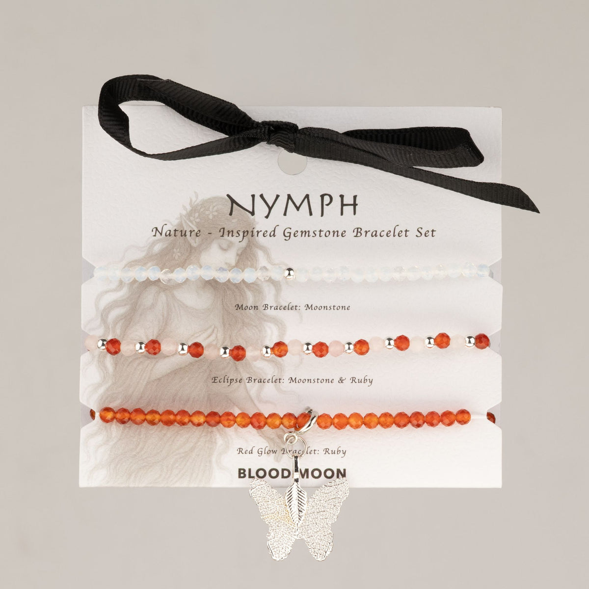 Conjunto de 3 Pulseiras Nymph Spirit com Pedras Naturais - Lua de Sangue