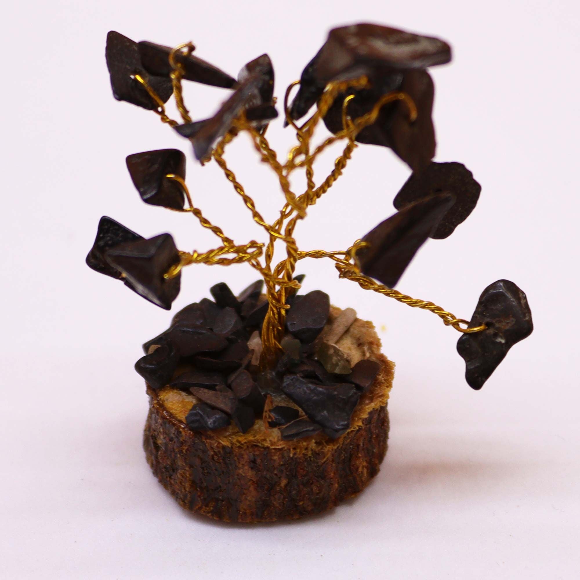Mini Árvore de Pedras Naturais Base Madeira Ágata Negra (15 Pedras)