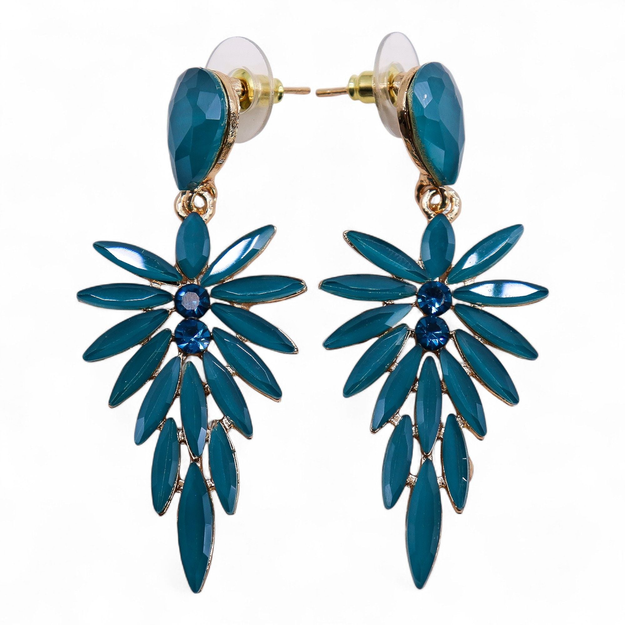 Brincos de Cristal Vintage - Compridos - Verde Turquesa