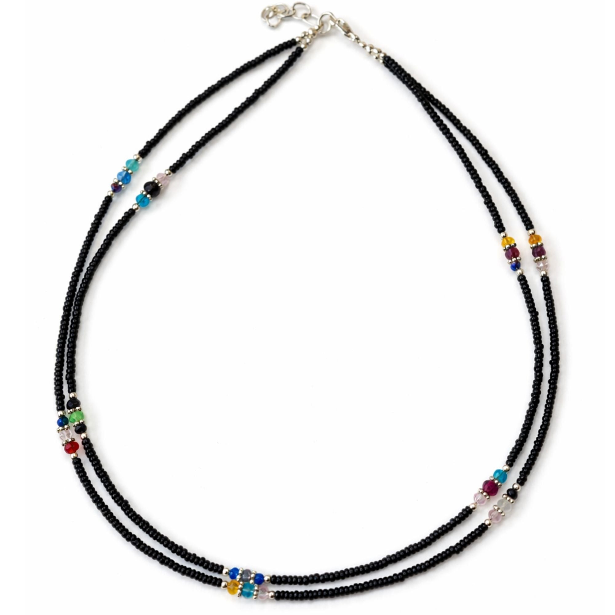 Colar Fino Nepalês de Dupla Fila com Ónix Negro e Contas Facetadas - (42 cm)