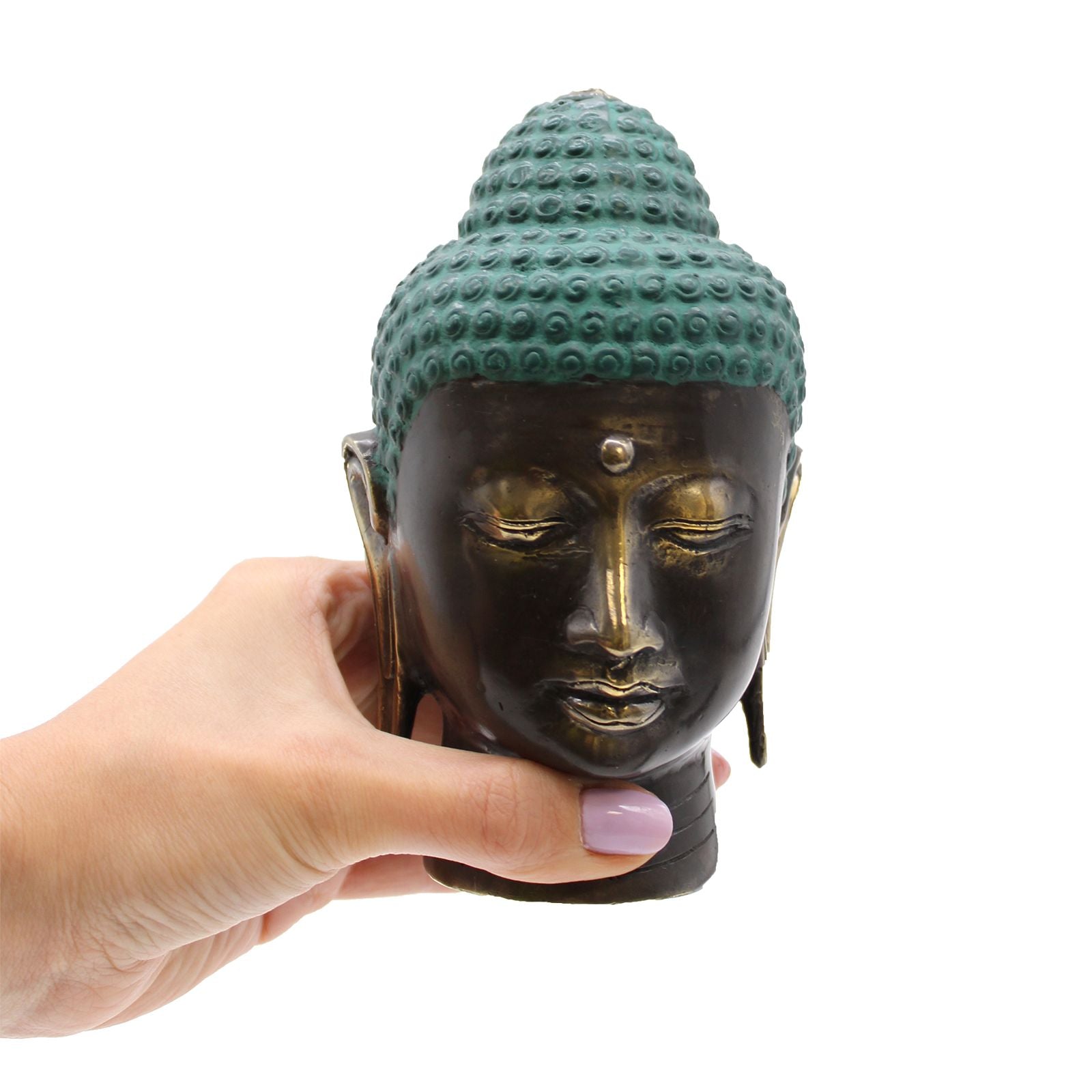 Cabeça de Buda Grande em Latão Envelhecido