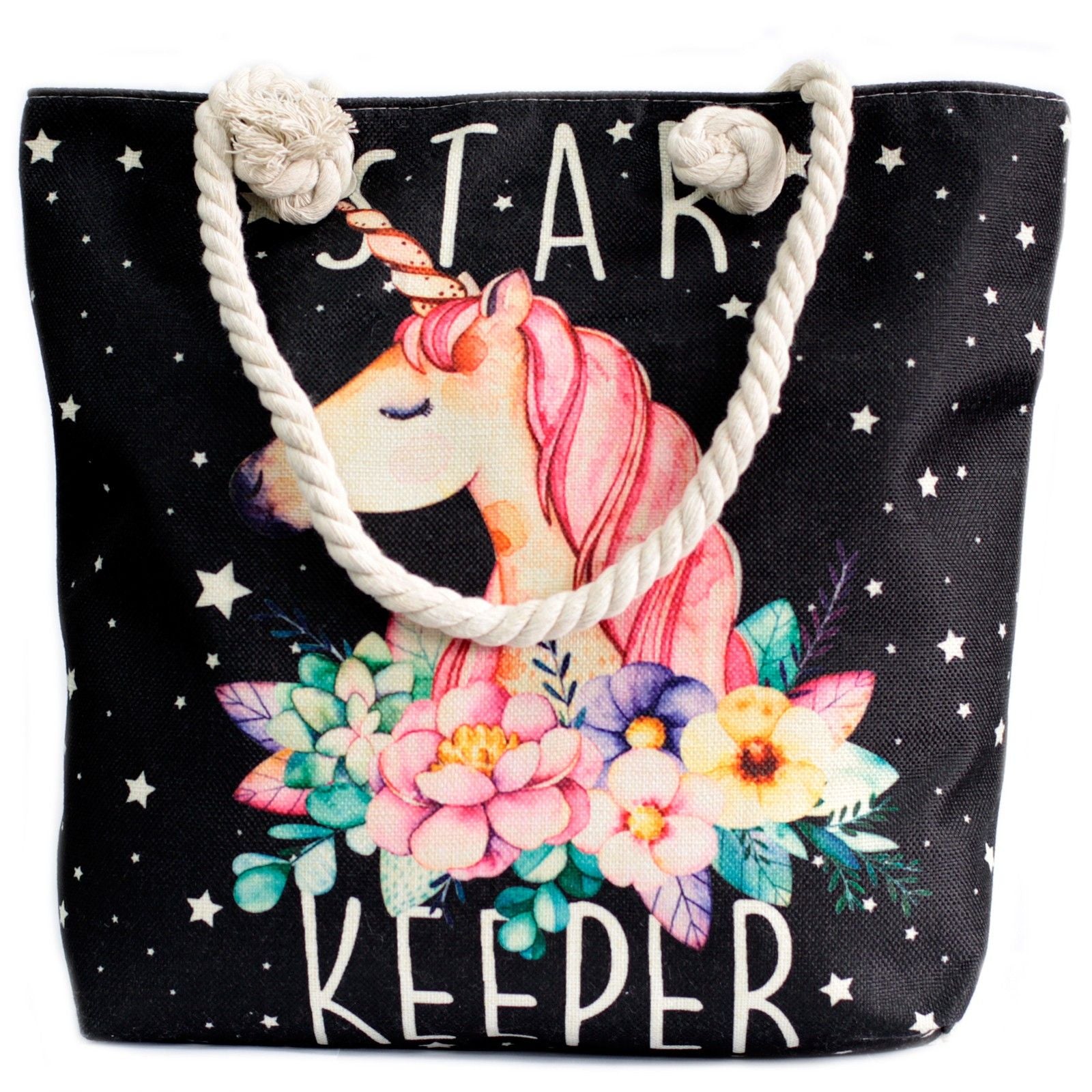 Bolsa shopper com alça de corda - Unicórnio