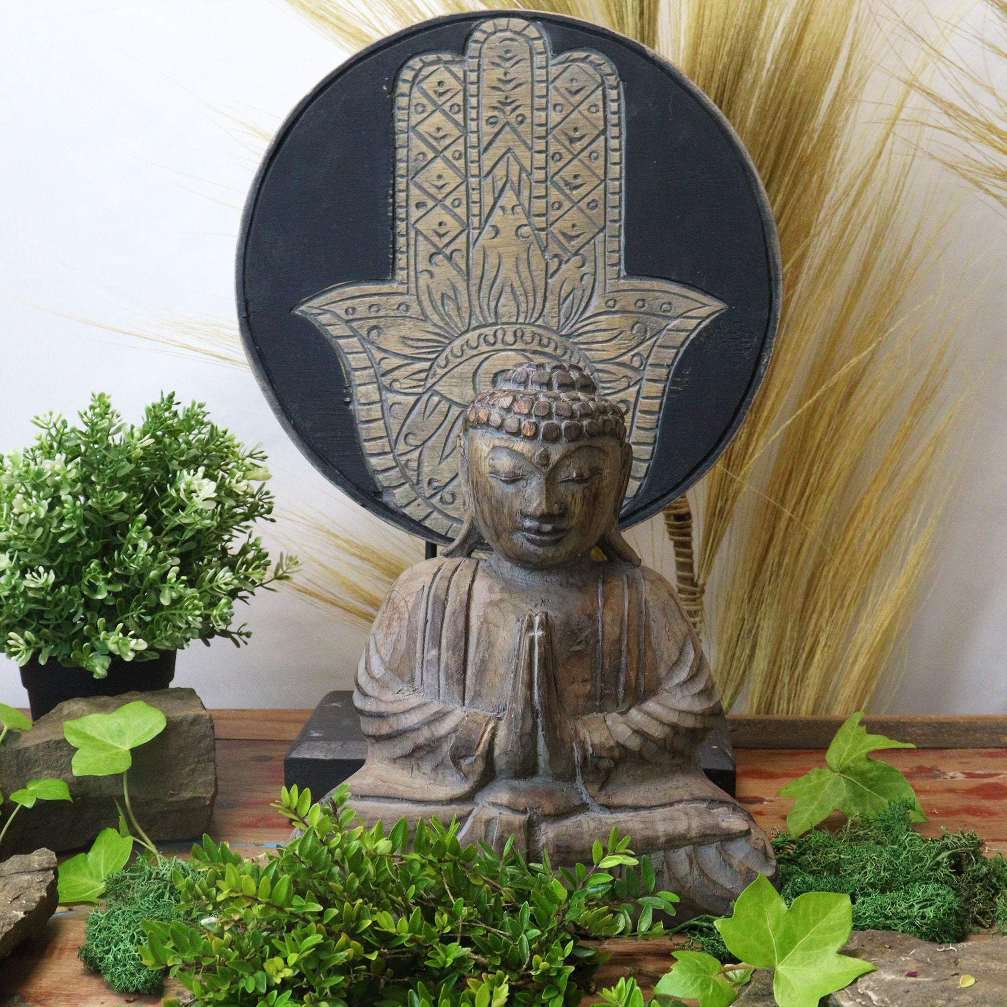 Conjunto Feng Shui Buda Hamsa Cinzento