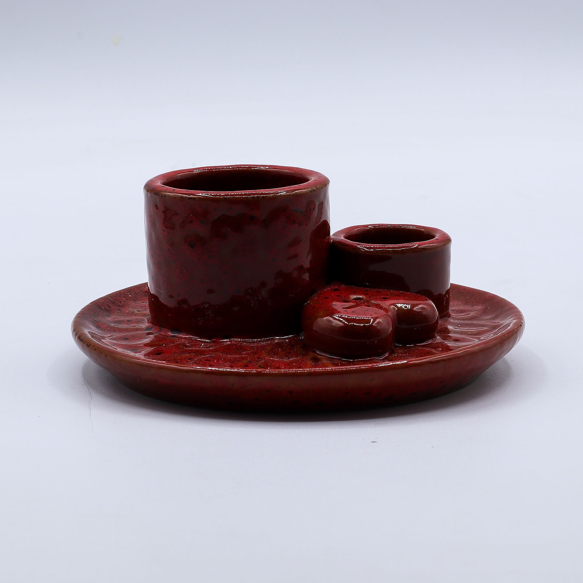 Suporte Cerâmico para Pau Santo e Incenso Mandala Vermelho com Coração Brilhante
