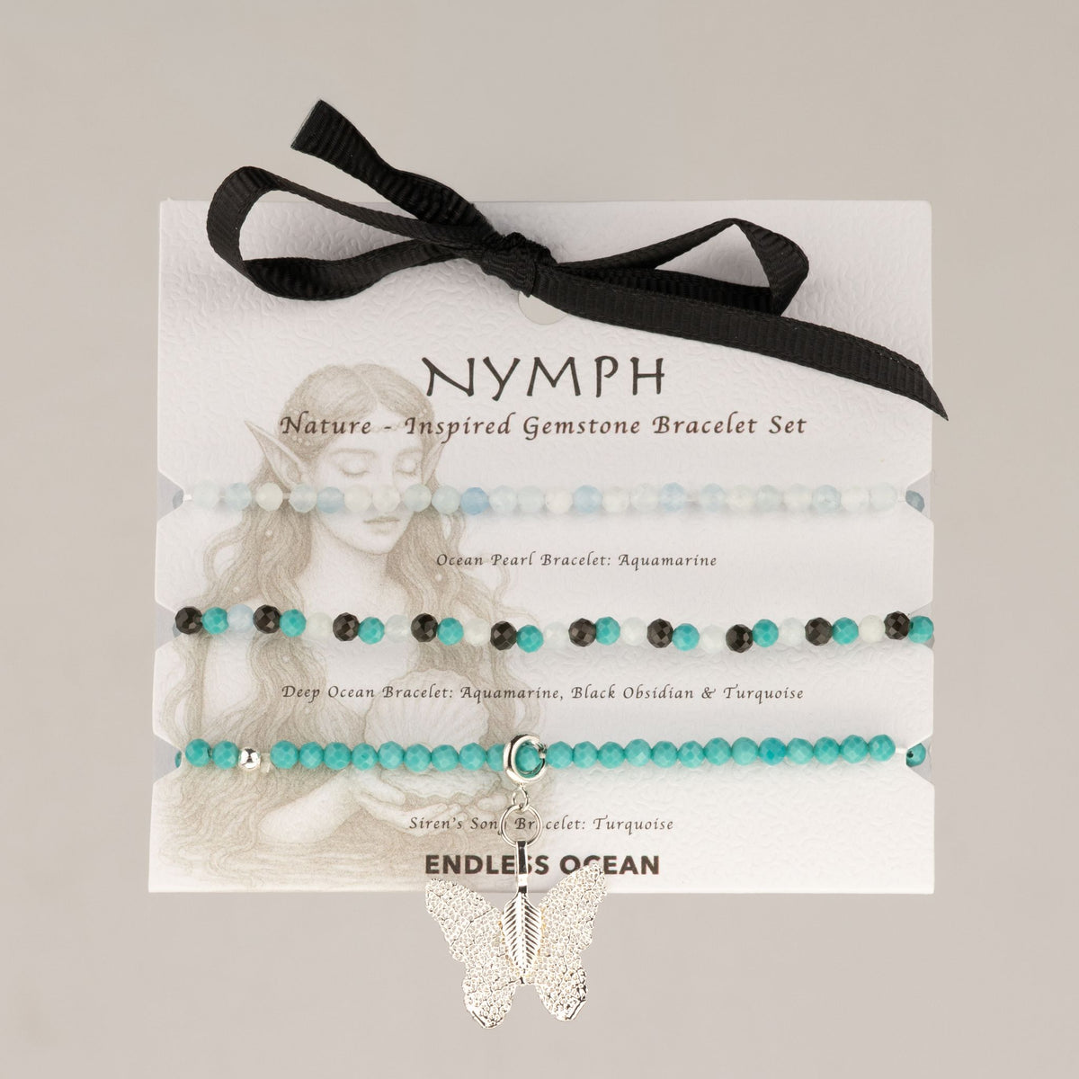 Conjunto de 3 Pulseiras Nymph Spirit com Pedras Naturais - Oceano Infinito