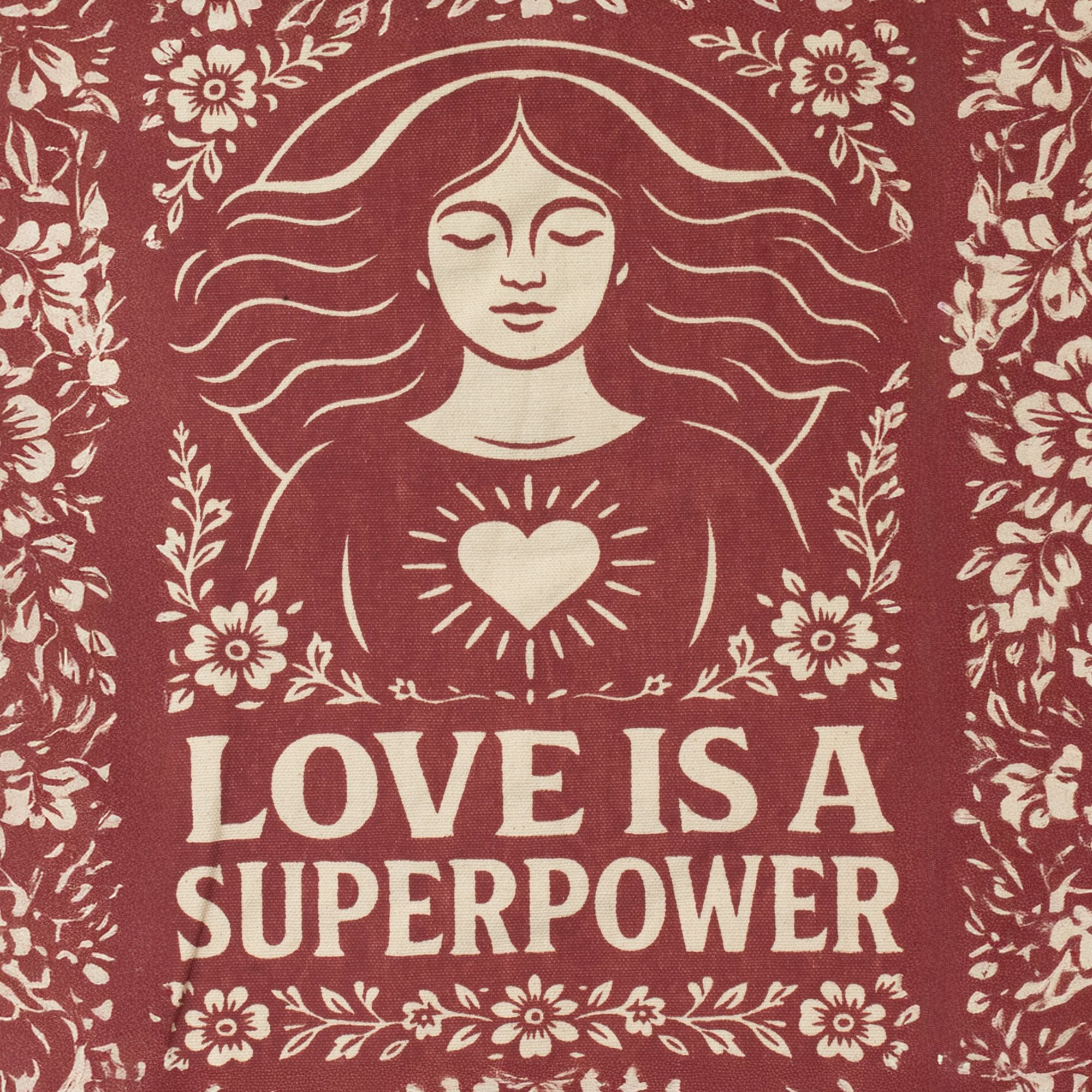 Bolsa Tote em Algodão Nomad Sari Love is a Superpower Natural 41 x 31 cm