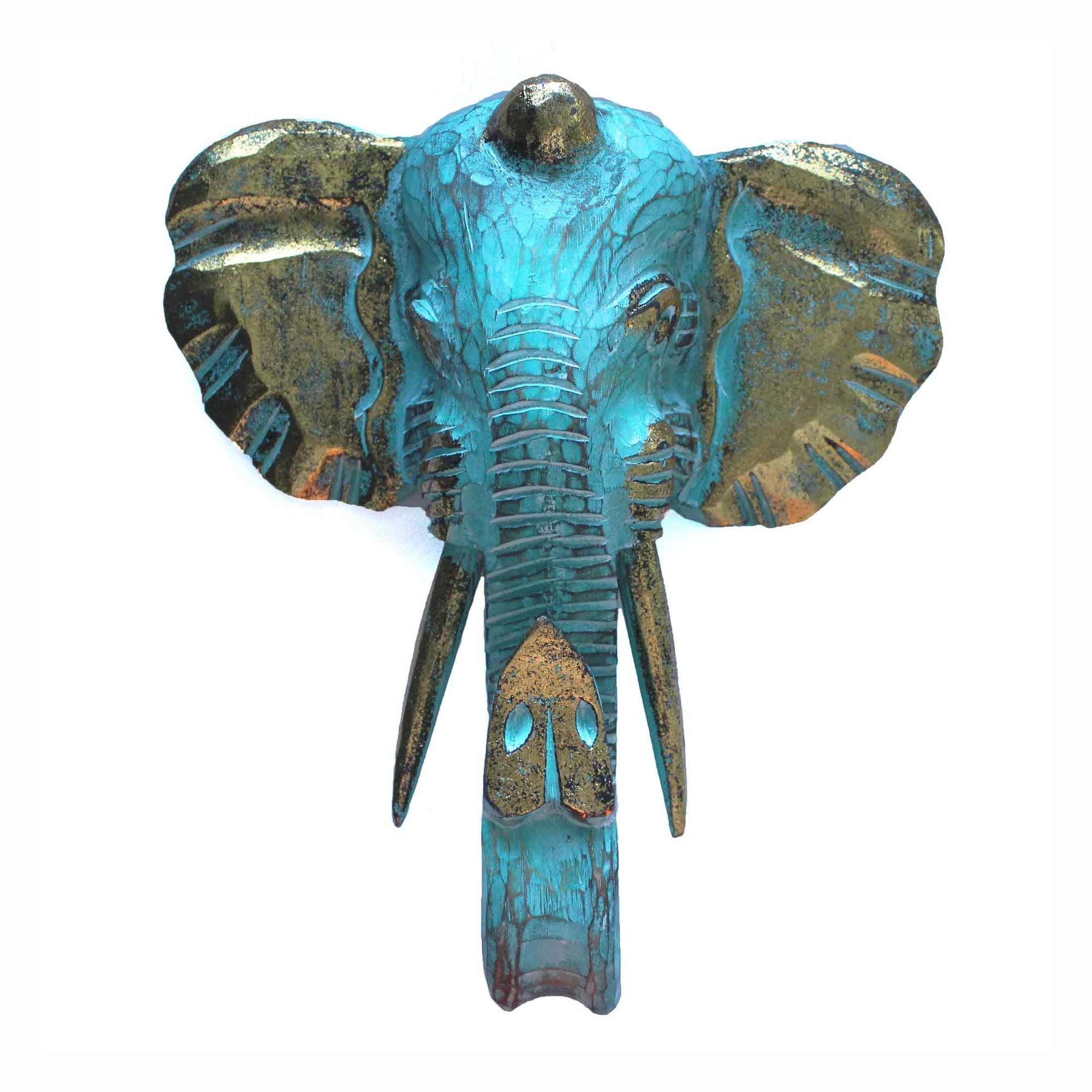 Cabeça de Elefante Grande – Dourado e Turquesa
