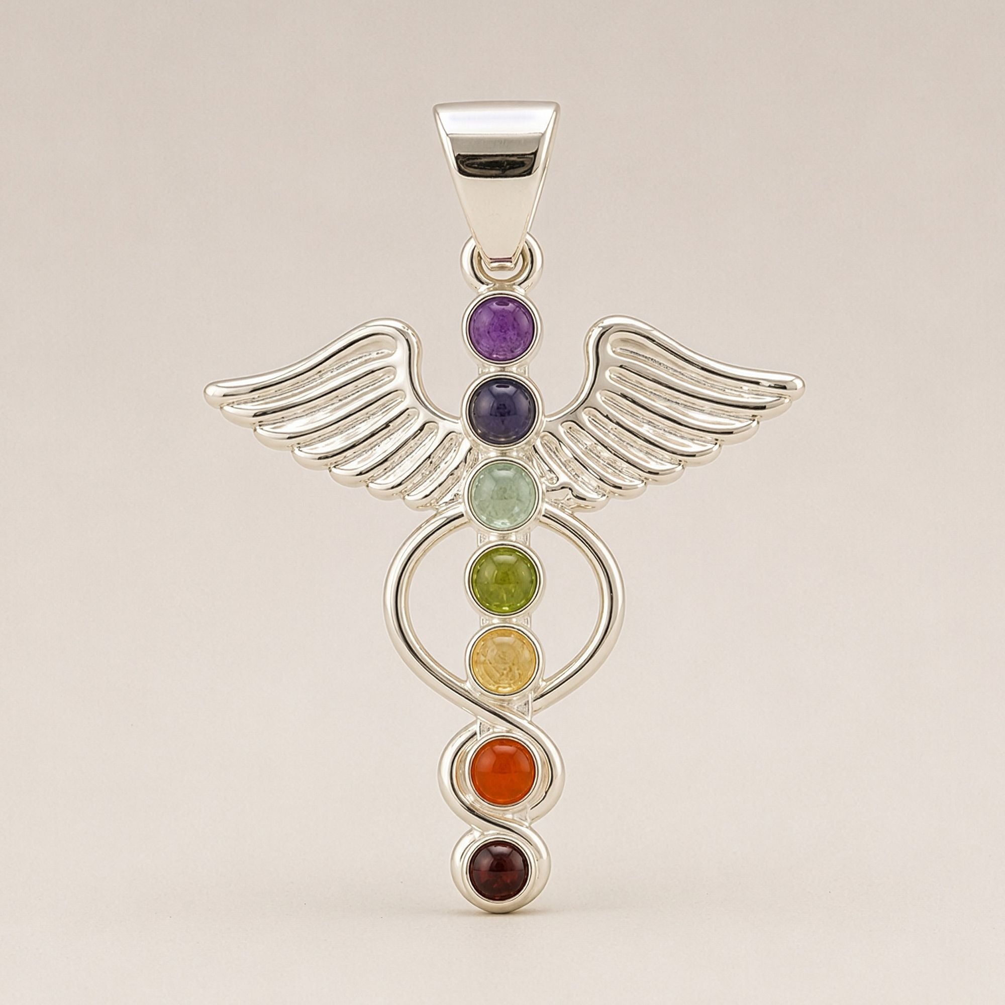 Pendente Devocional Banhado a Prata com Cordão de 45 cm - Anjo dos Chakras