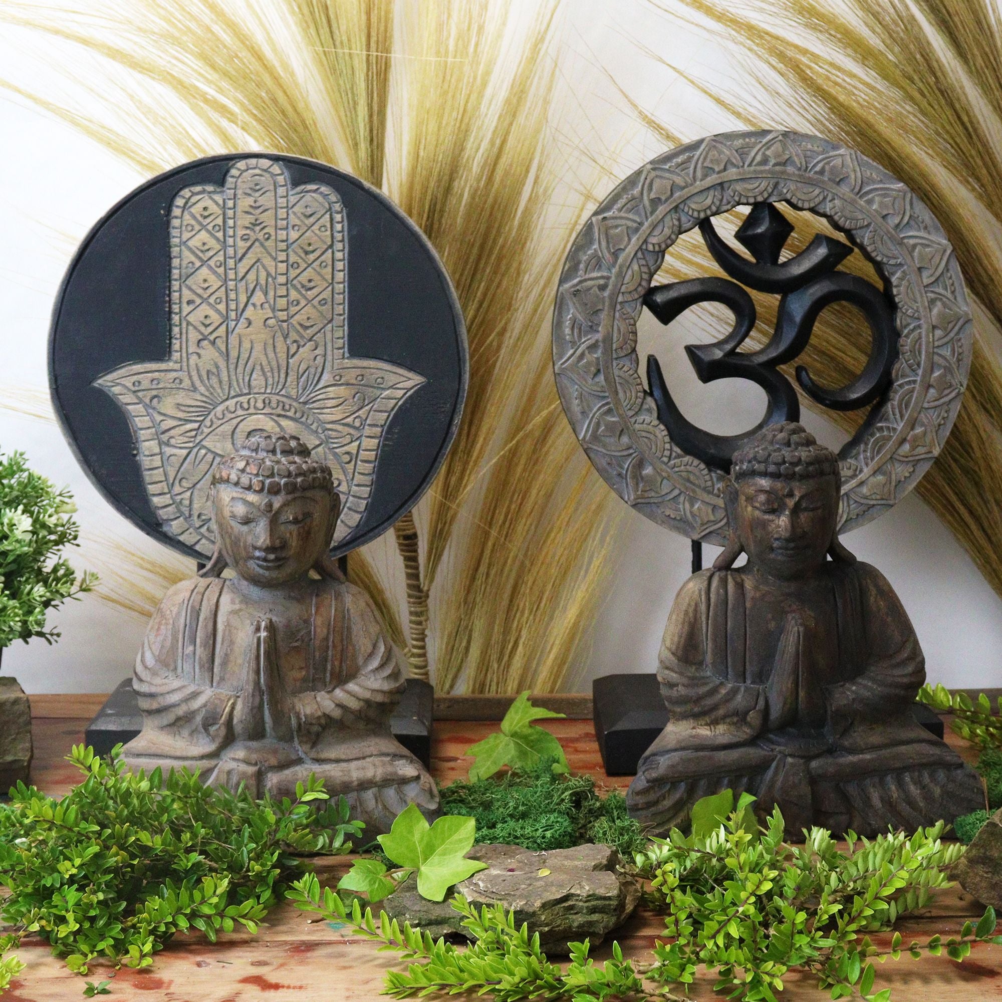 Conjunto Feng Shui Buda Hamsa Cinzento