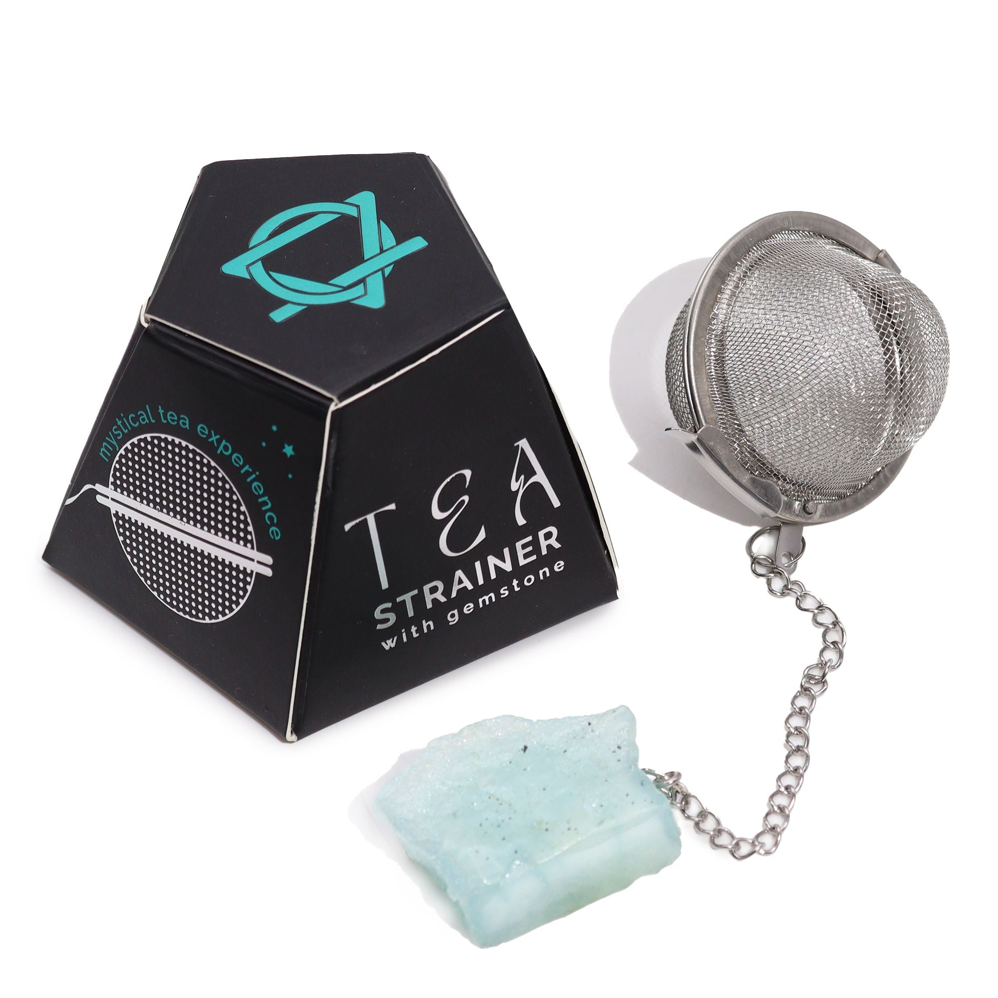 Infusor de Chá com Pedra Natural em Cristal Bruto – Água-Marinha