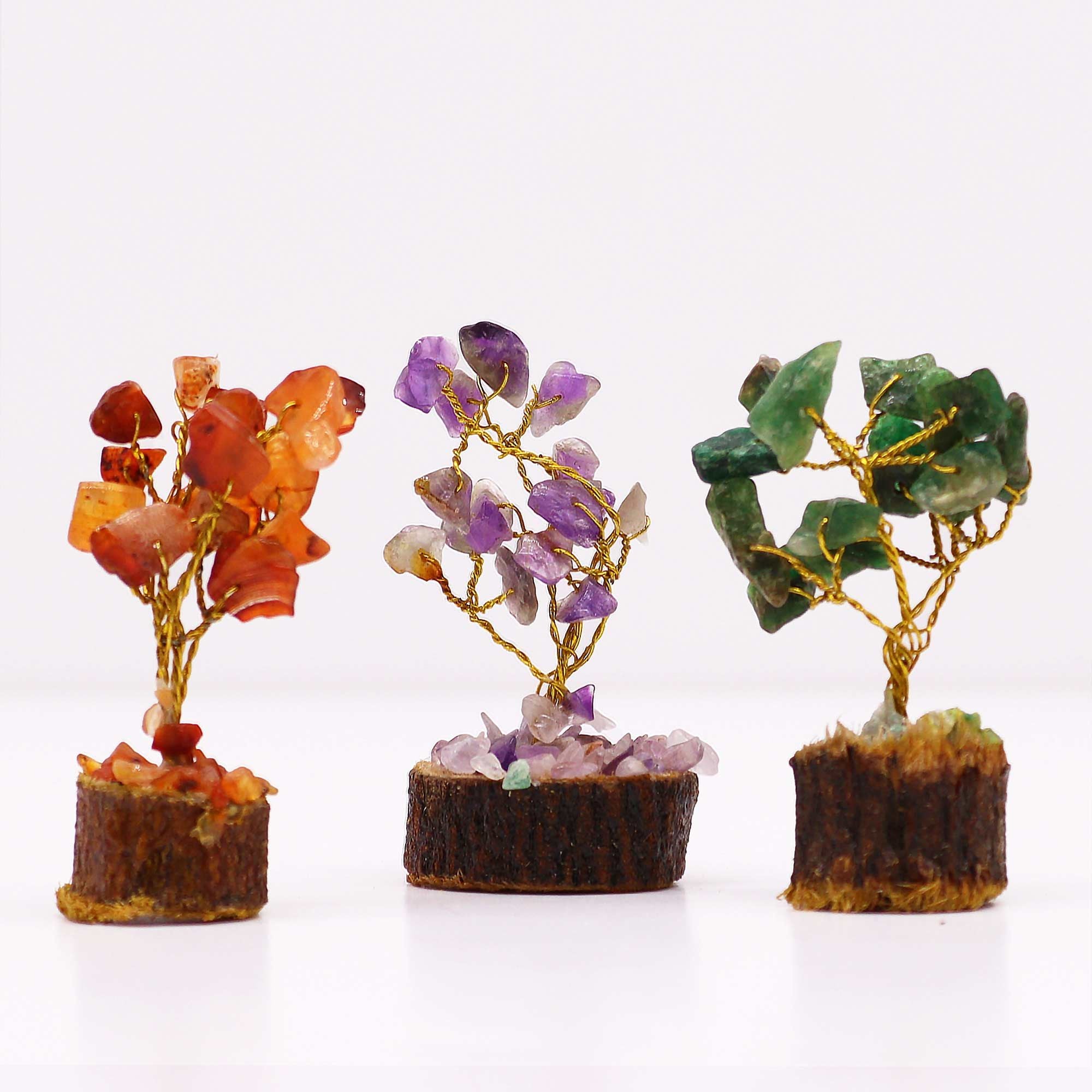 12 Mini Natural Stone Trees Wooden Base Mixed Assortment (15 Stones)