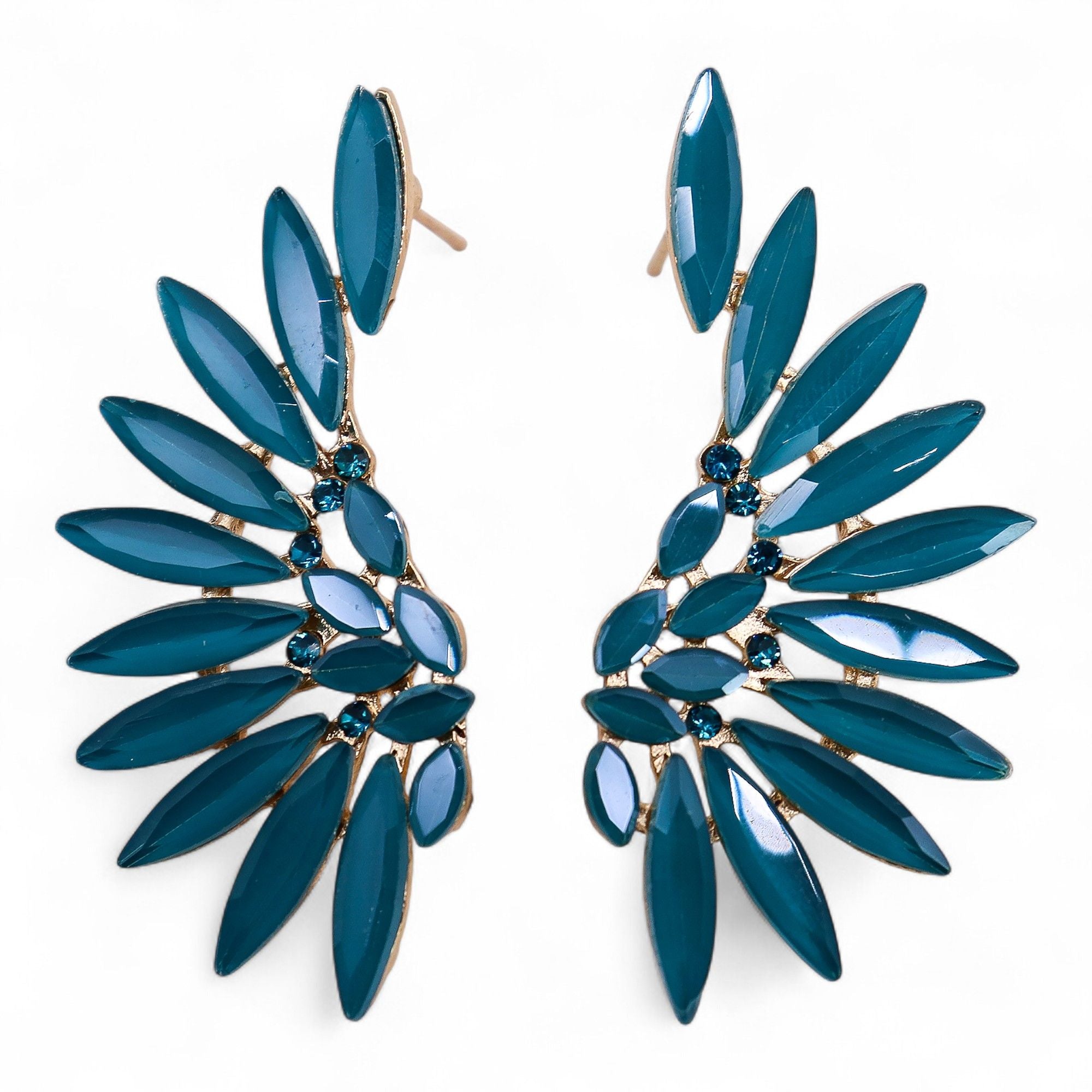 Brincos de Cristal Vintage - Asas de Anjo - Verde Turquesa