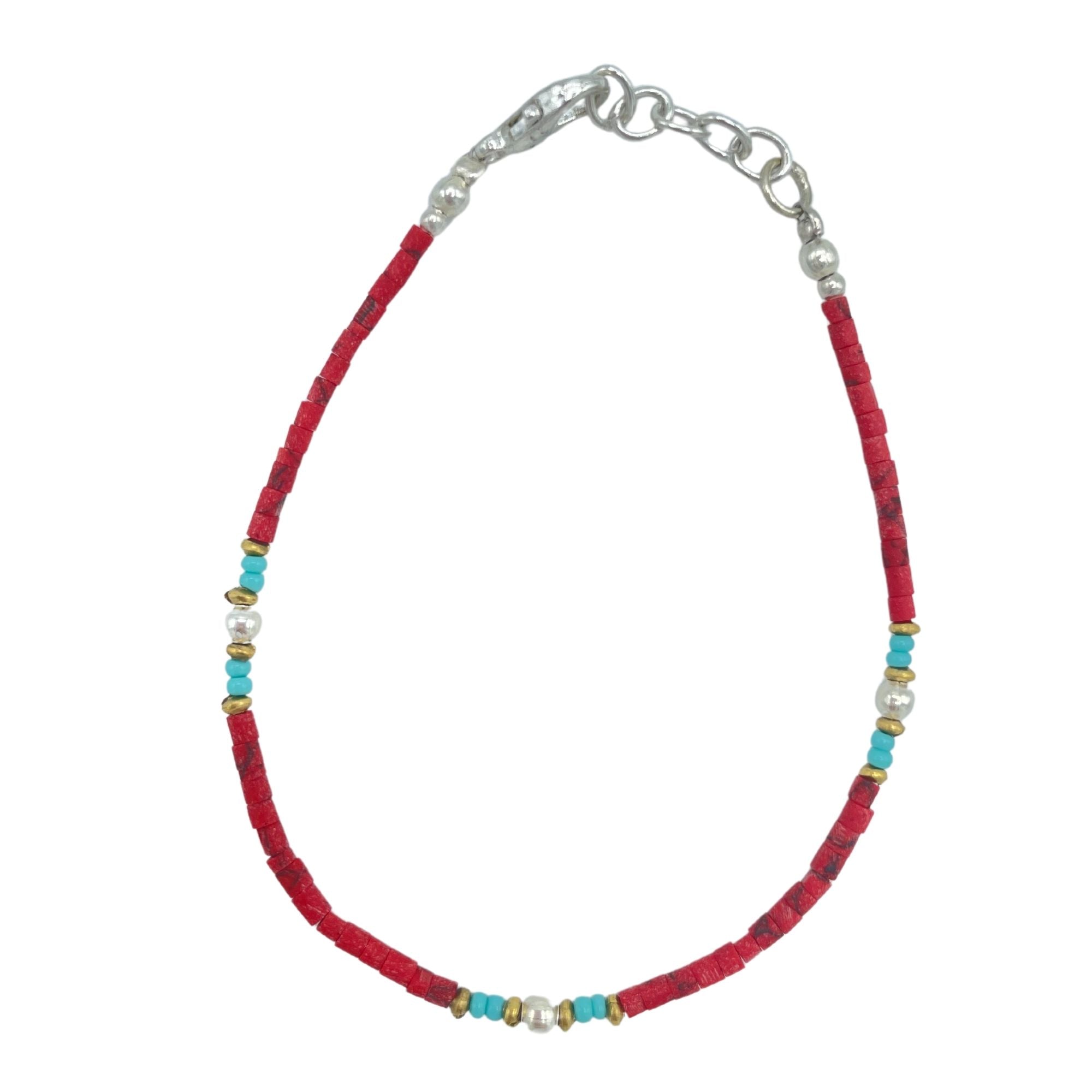 Pulseira Nepalesa de Gemas Extrafinas - Conta Tribal de Coral