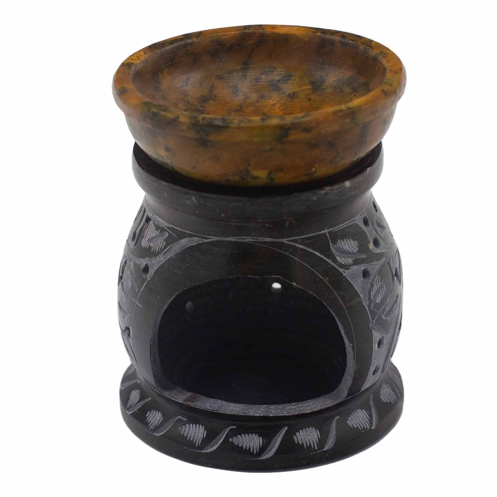 Queimador de Óleo em Esteatita – Flor de Mandala – Preto e Amarelo