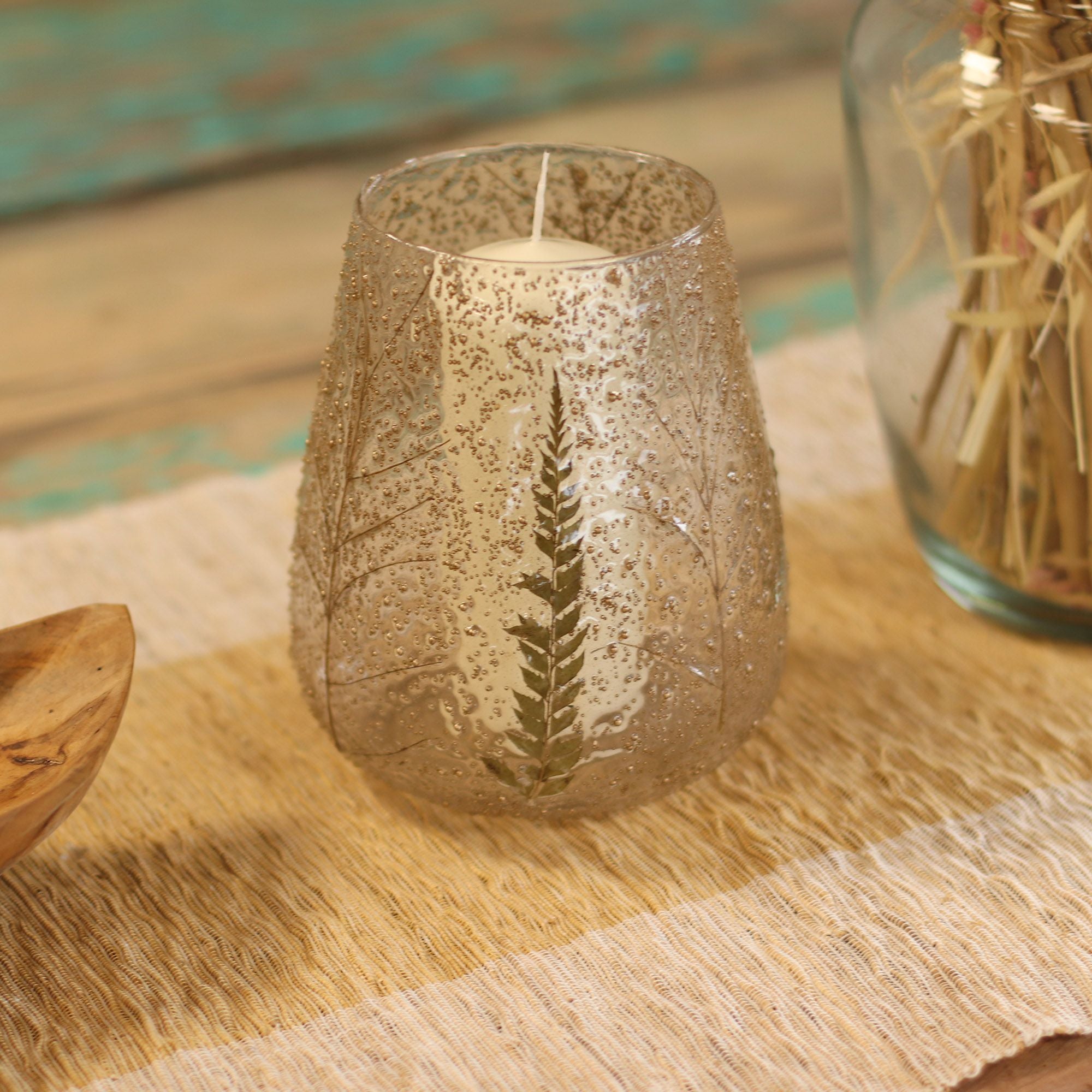 Castiçal de Vidro Floral Natural Taça Grande Pinho 15 x 12 cm