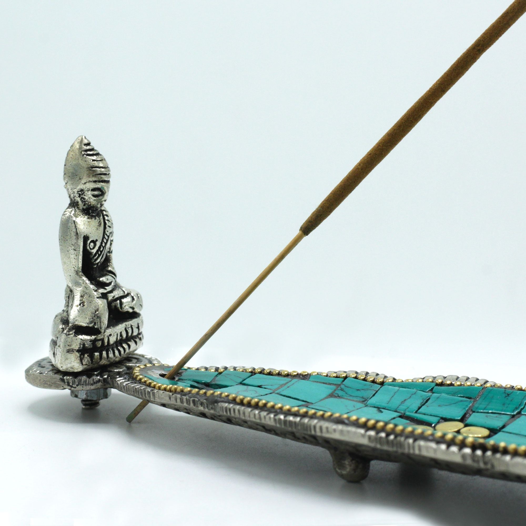 Tibetan Incense Holder Long Leaf with Buddha