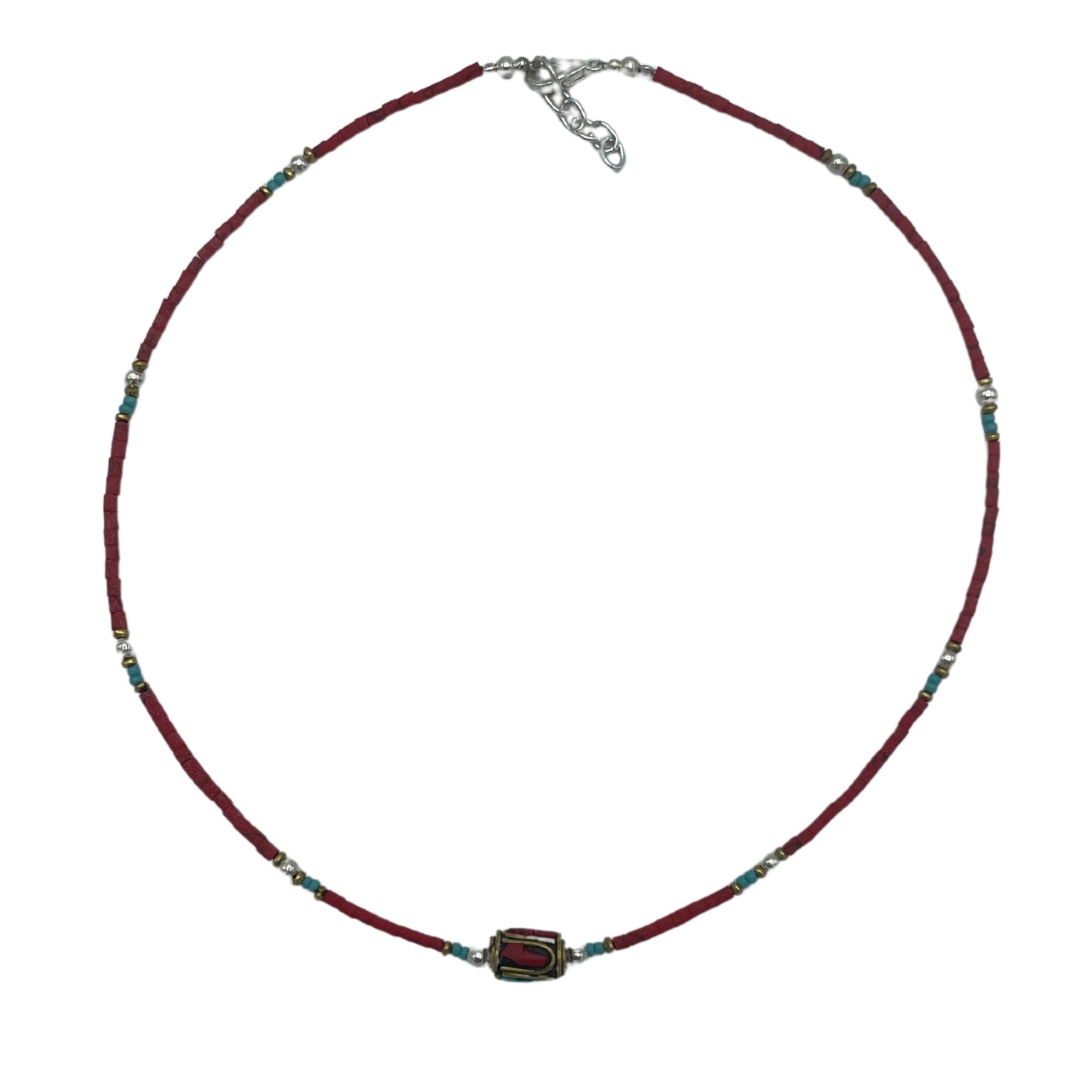 Colar Nepalês de Gemas Extrafinas - Conta Tribal de Coral