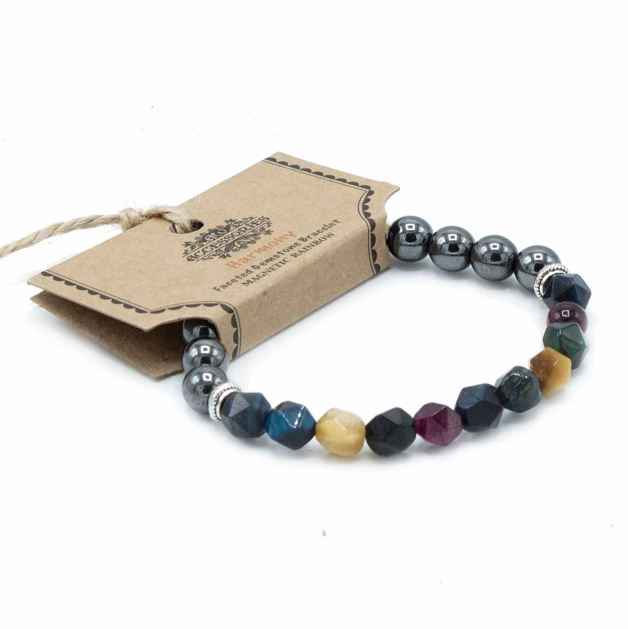 Pulseira Magnética em Pedra Natural Entalhada – Arco-Íris