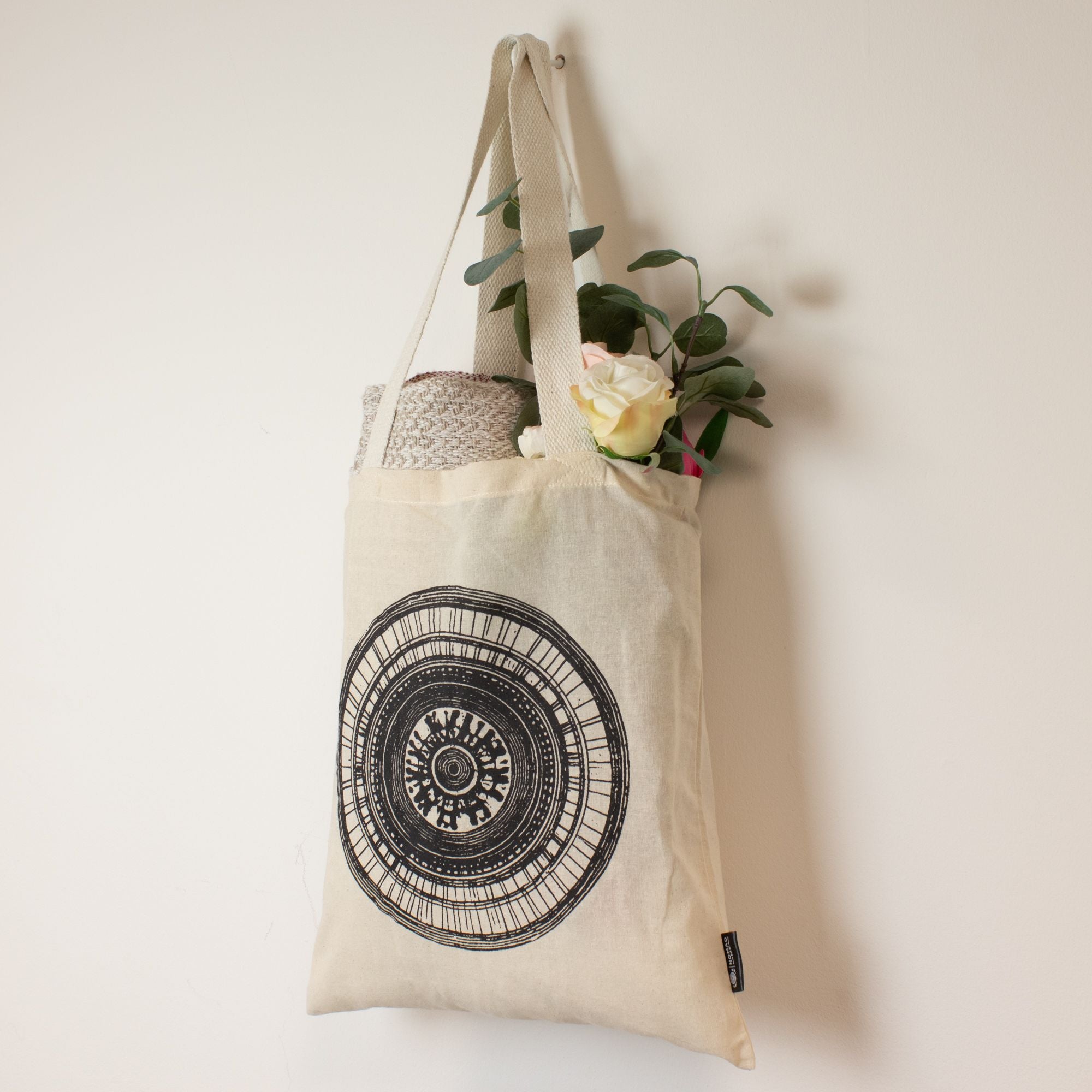 Bolsa Tote em Algodão Nomad Sari Mandala Urbana Natural 40 x 37 cm