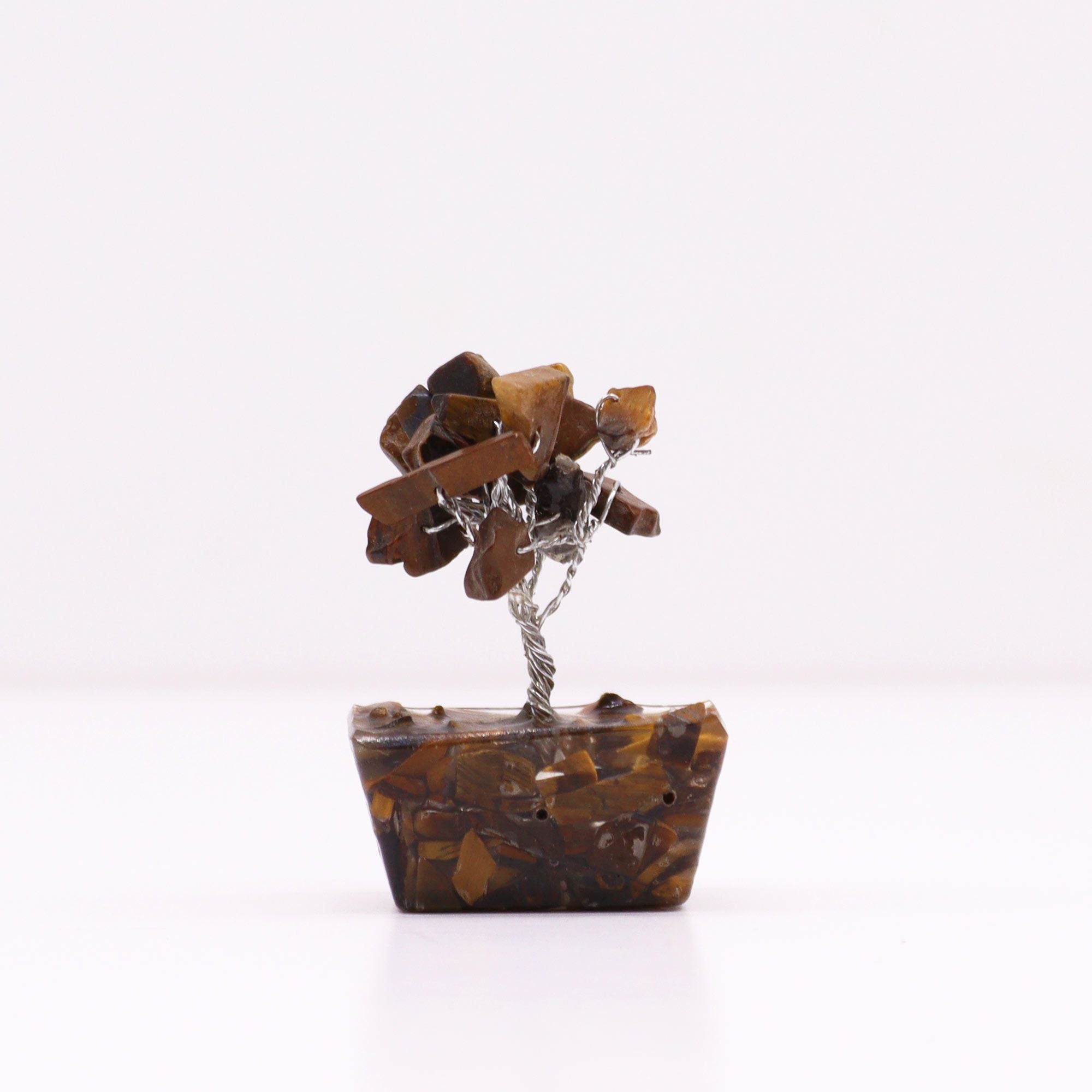 Mini Árvore de Pedras Naturais Base Orgonite Olho de Tigre (15 Pedras)