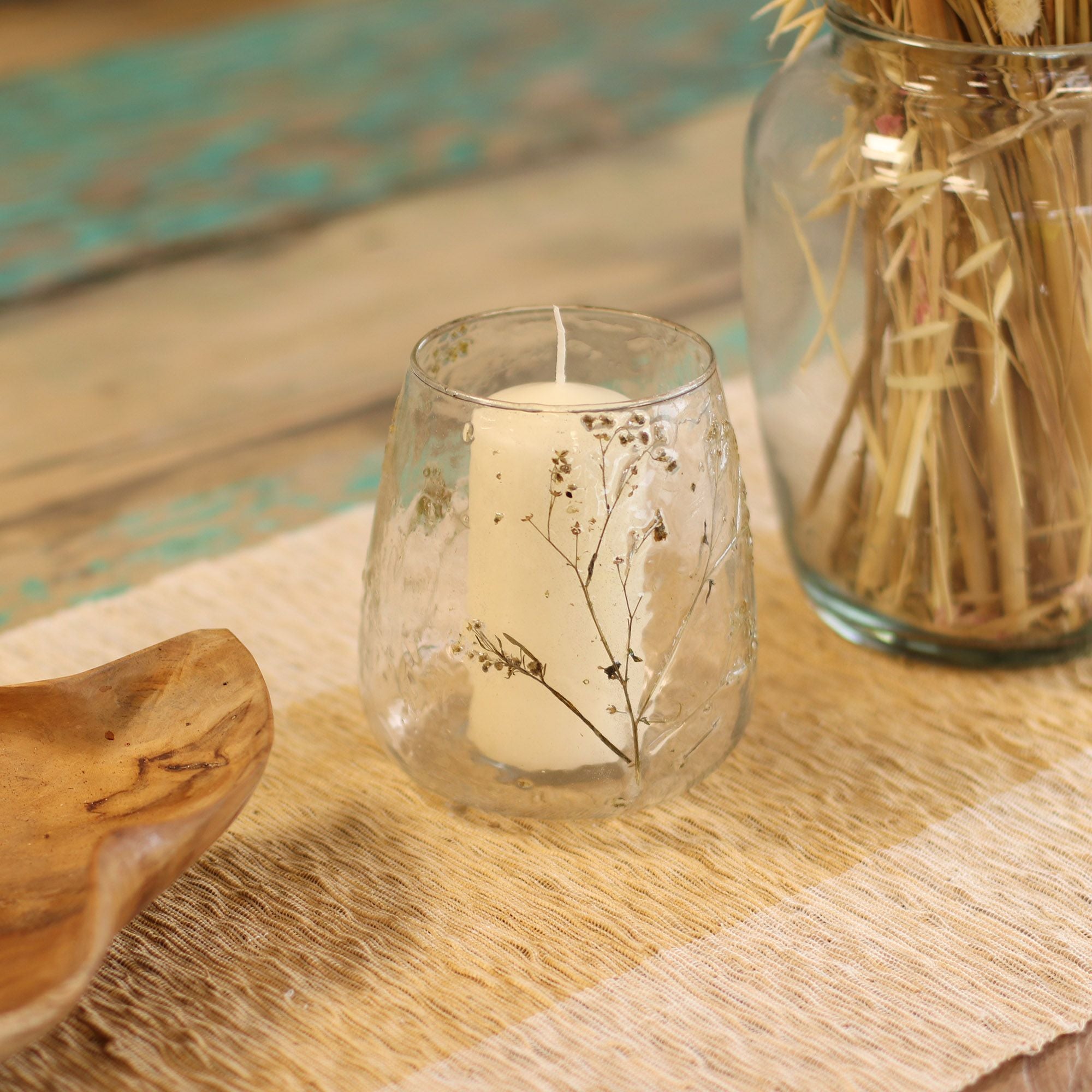 Castiçal de Vidro Floral Natural Jarra Margarita 12 x 11 cm