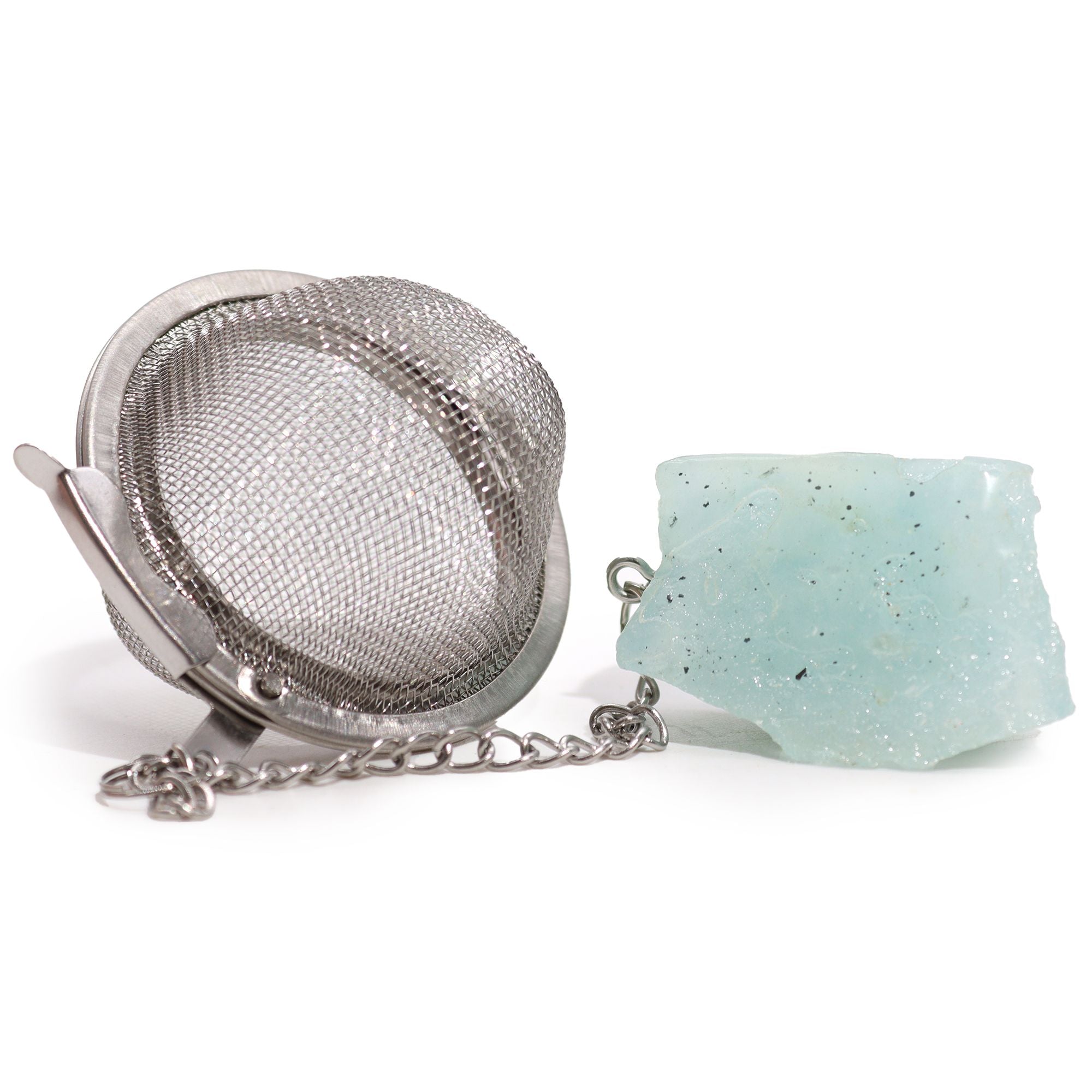 Infusor de Chá com Pedra Natural em Cristal Bruto – Água-Marinha