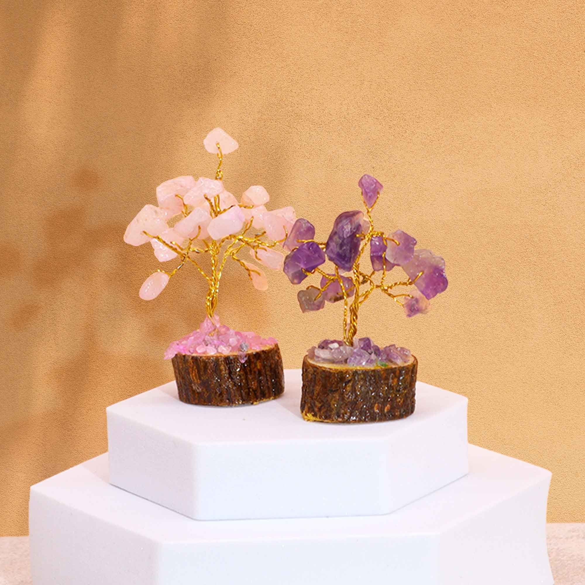 12 Mini Natural Stone Trees Wooden Base Mixed Assortment (15 Stones)