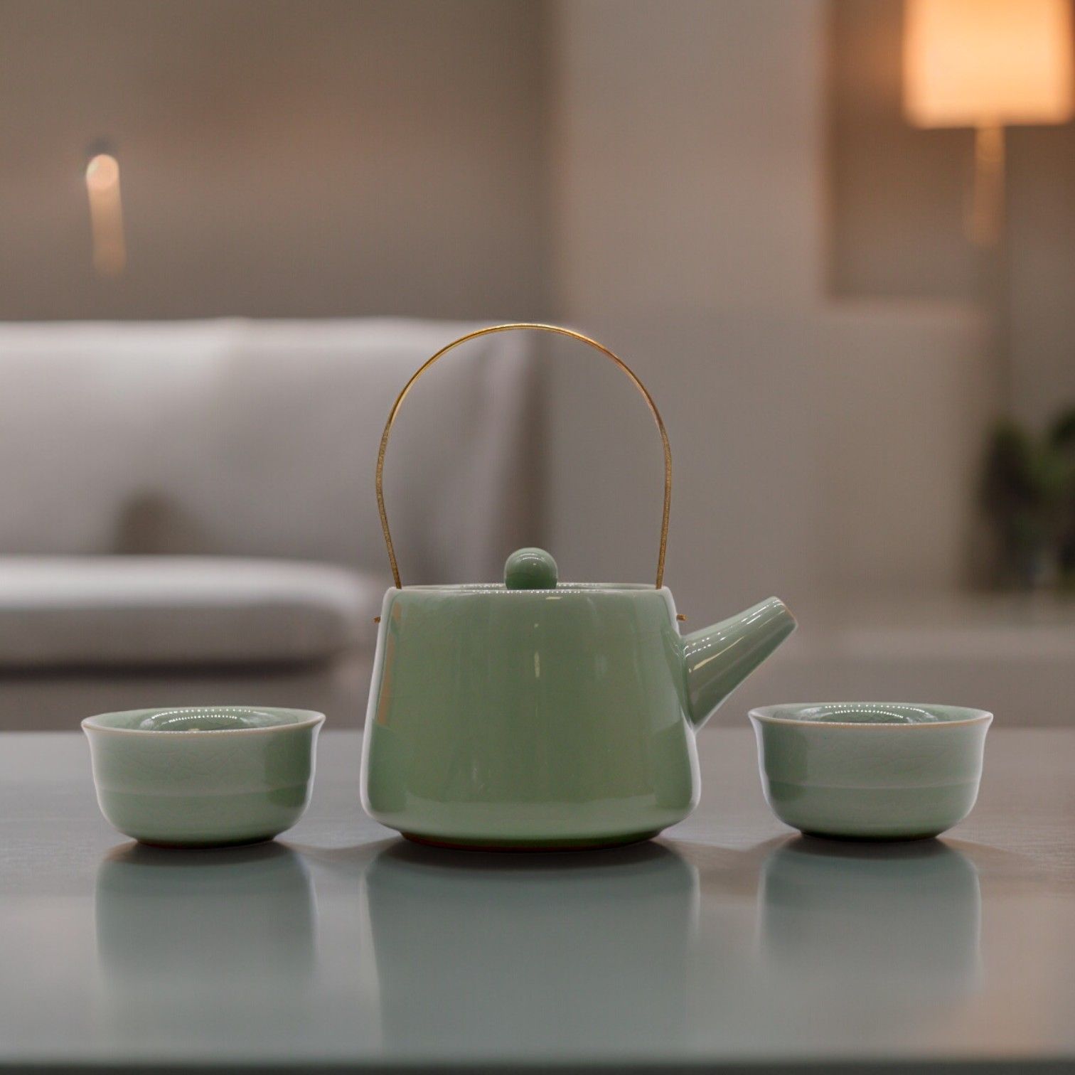 Conjunto de Bule Verde – Bule e Duas Chávenas