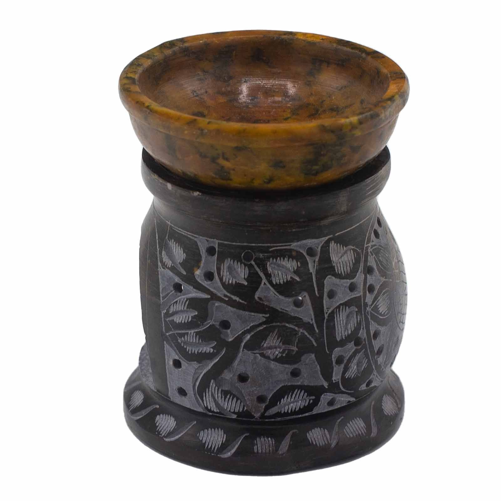 Queimador de Óleo em Esteatita – Flor de Mandala – Preto e Amarelo