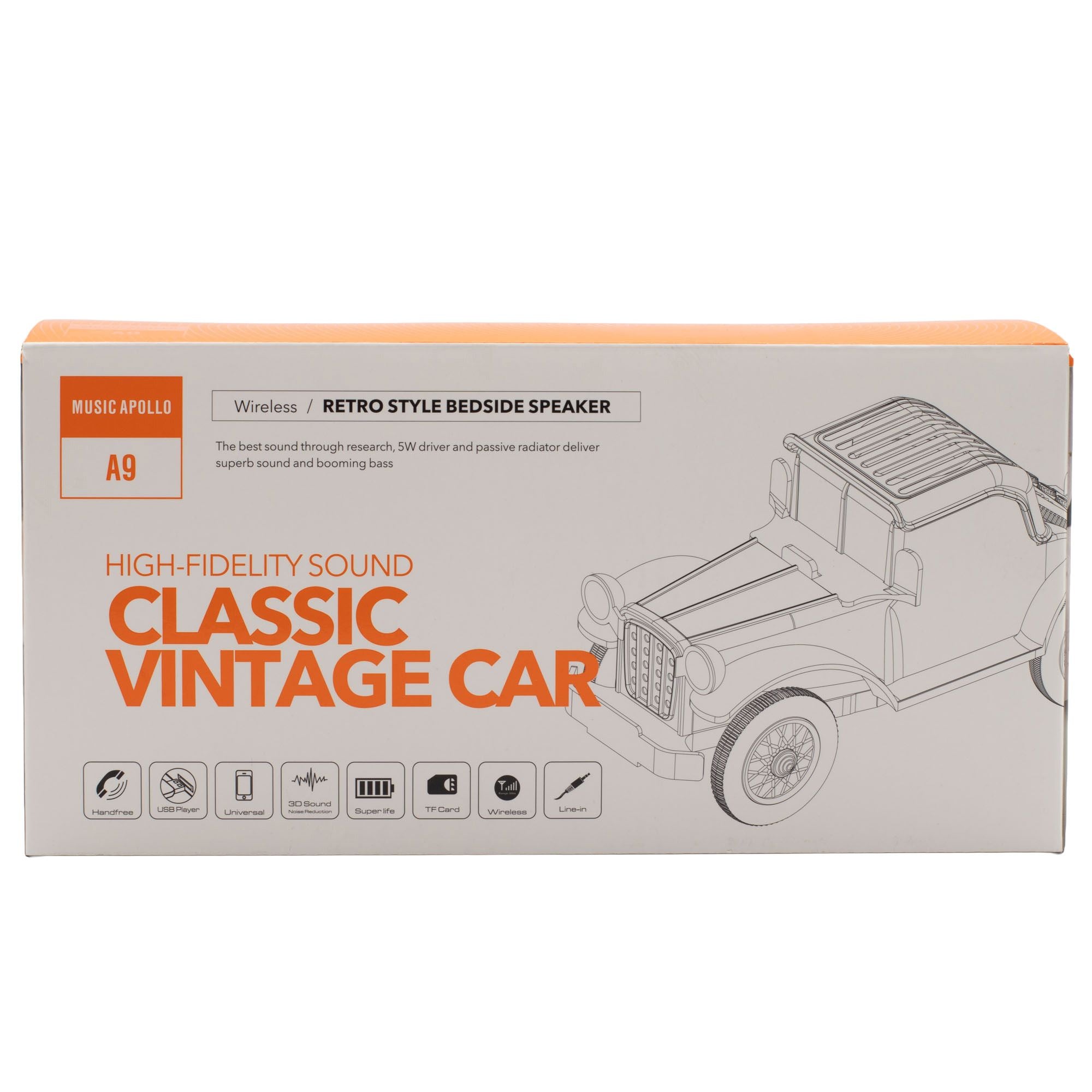 Coluna de Som Retro para Carro com Suporte de Telemóvel Bluetooth