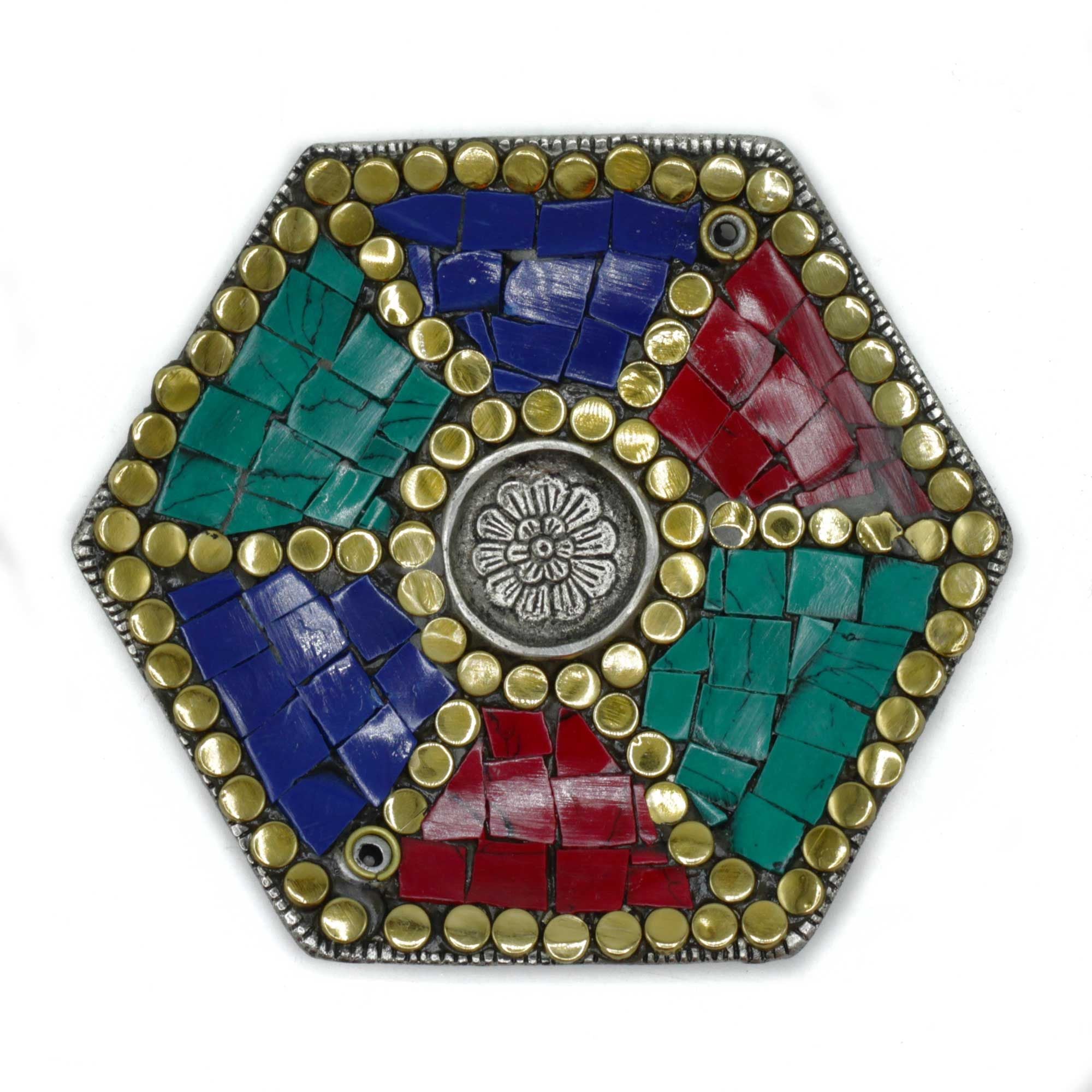 Prato Hexagonal Decoração Tibetana para Cones e Varetas