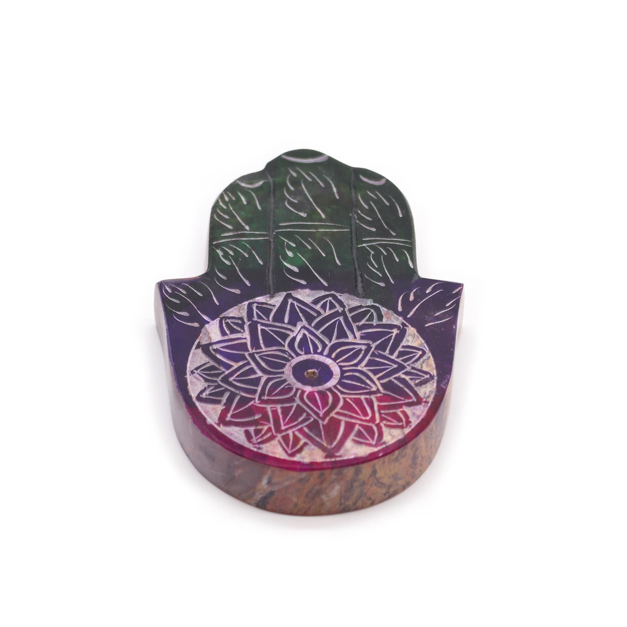 Suporte de Incenso Hamsa em Esteatite Flor de Lótus