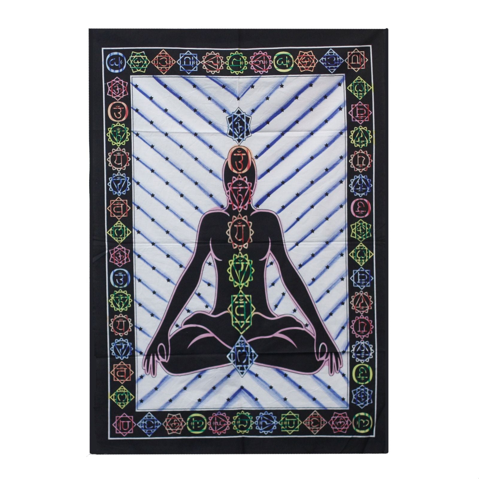 Arte de Parede em Algodão Pintado à Mão Buda dos Chakras