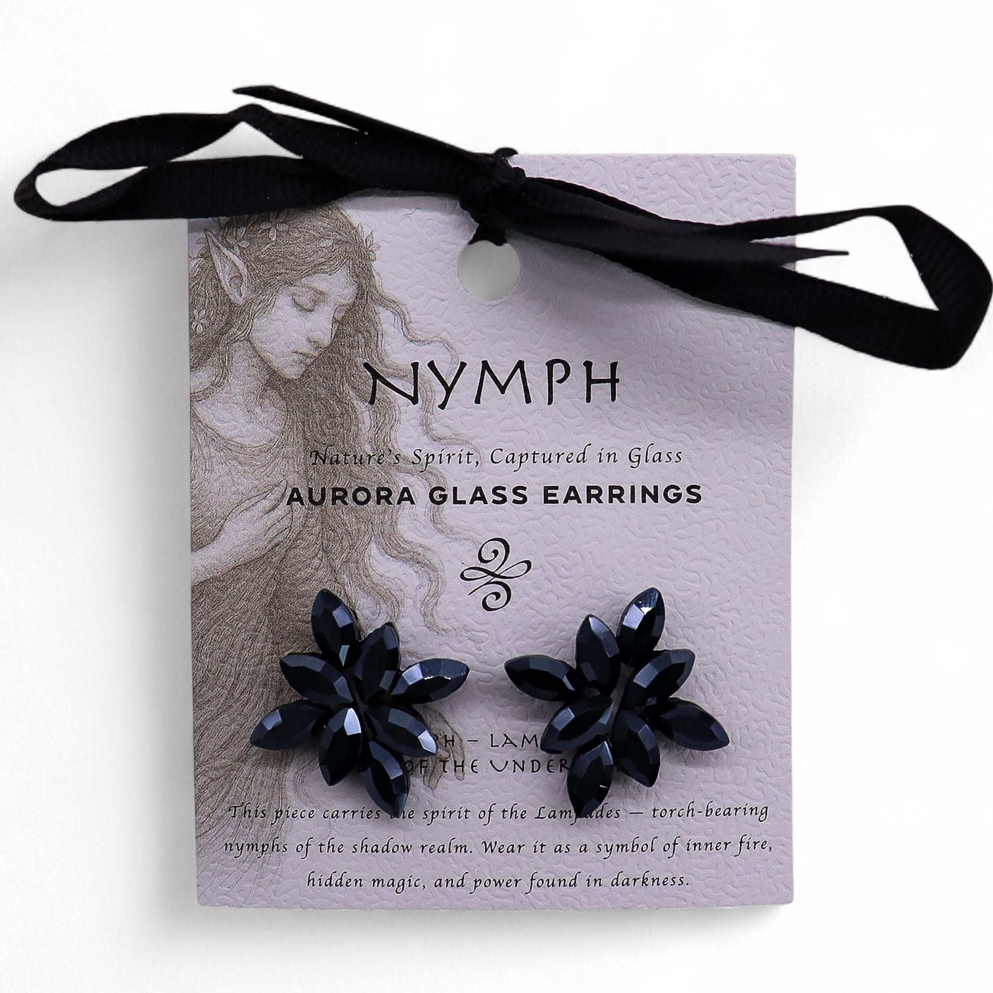 Pendientes de cristal vintage - Flores - Negro Azabache