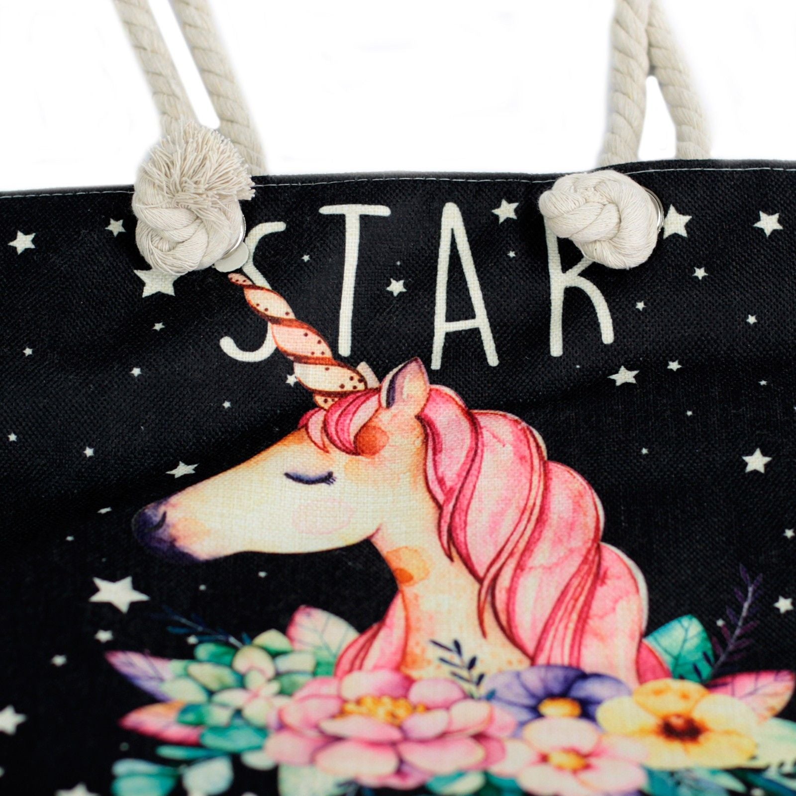Bolsa shopper com alça de corda - Unicórnio