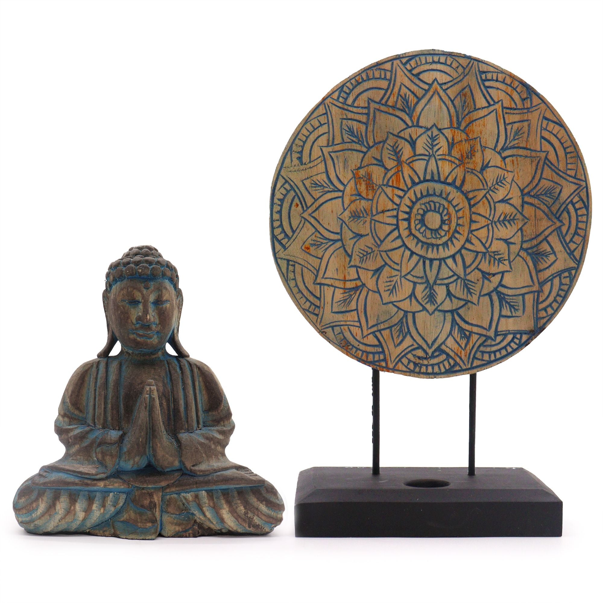 Conjunto Feng Shui Buda Mandala Floral Azul