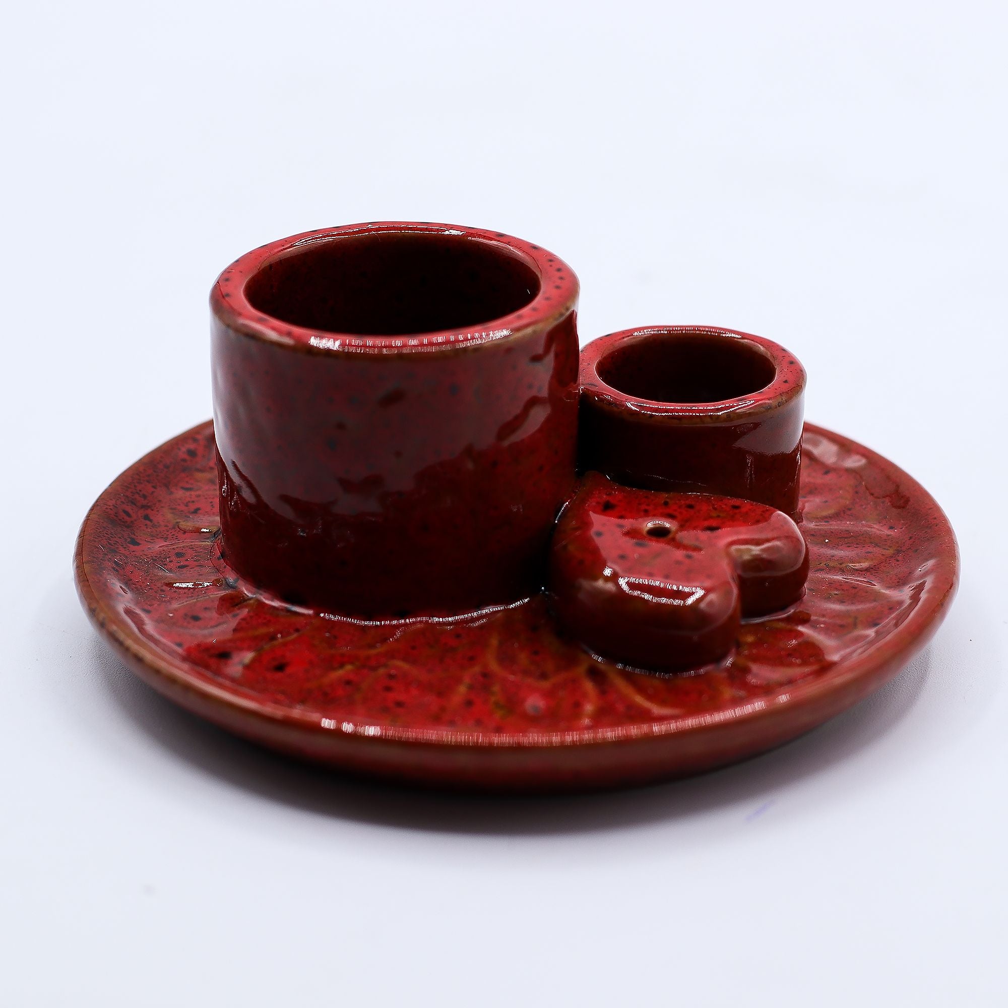 Suporte Cerâmico para Pau Santo e Incenso Mandala Vermelho com Coração Brilhante