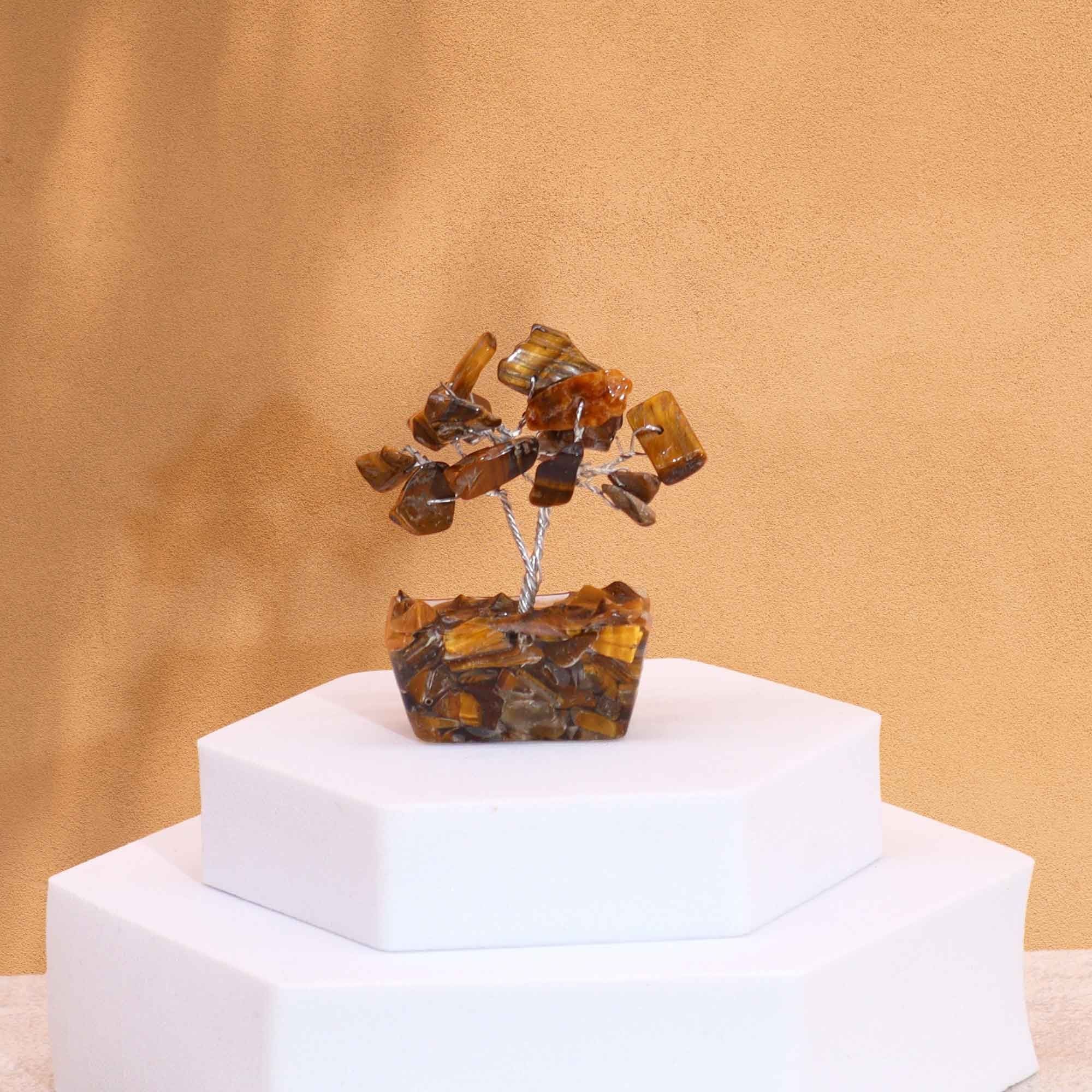 Mini Árvore de Pedras Naturais Base Orgonite Olho de Tigre (15 Pedras)