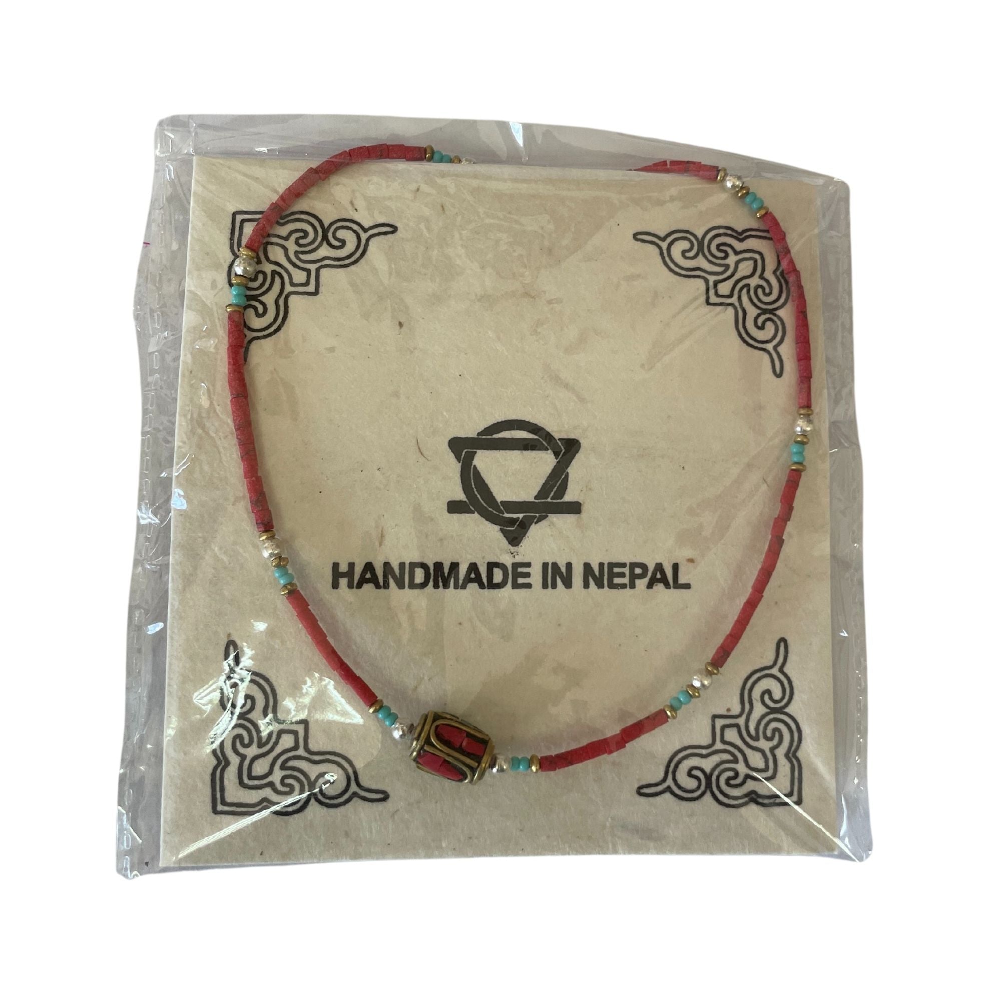 Pulseira Nepalesa de Gemas Extrafinas - Contas de Coral Rosa e Turquesa