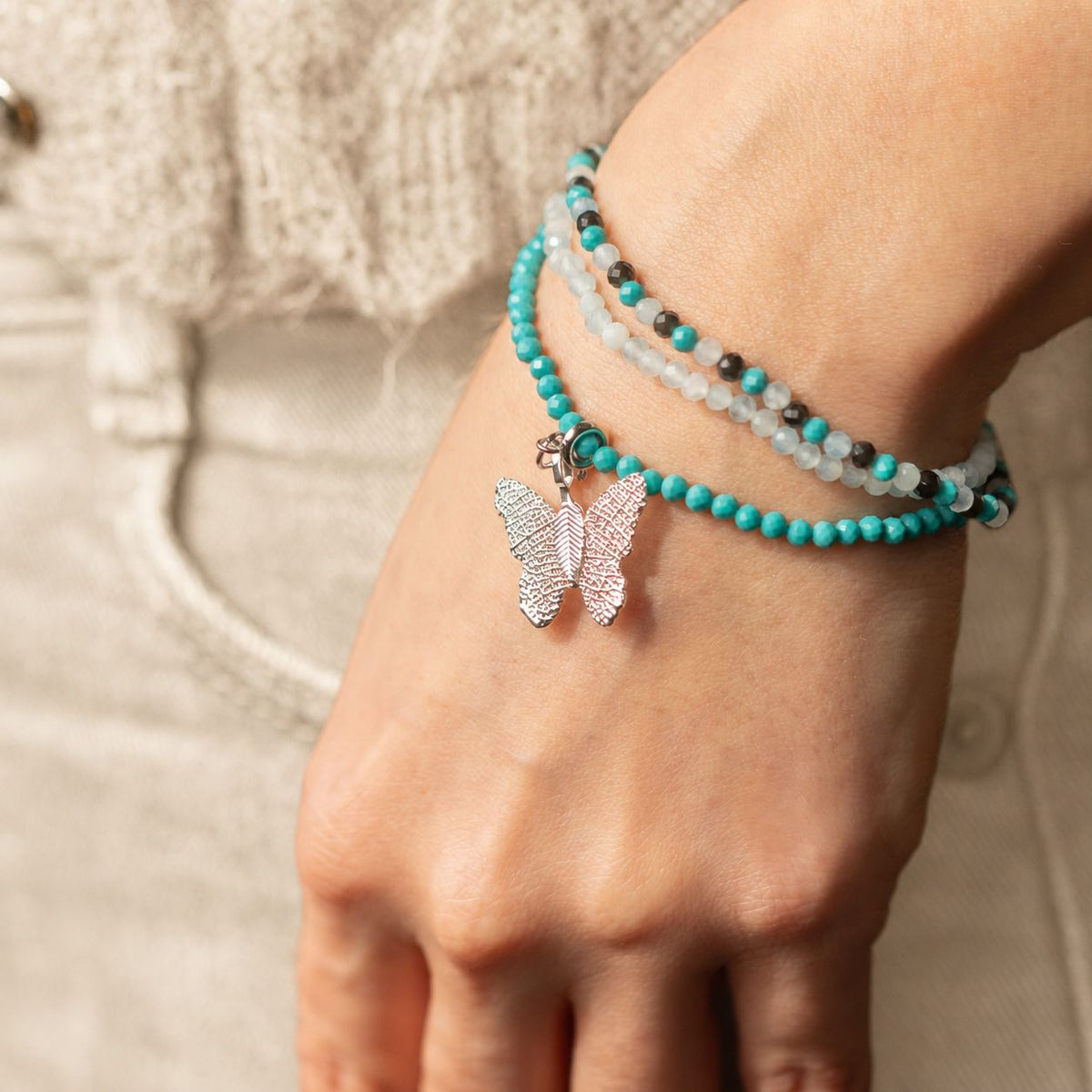 Conjunto de 3 Pulseiras Nymph Spirit com Pedras Naturais - Oceano Infinito