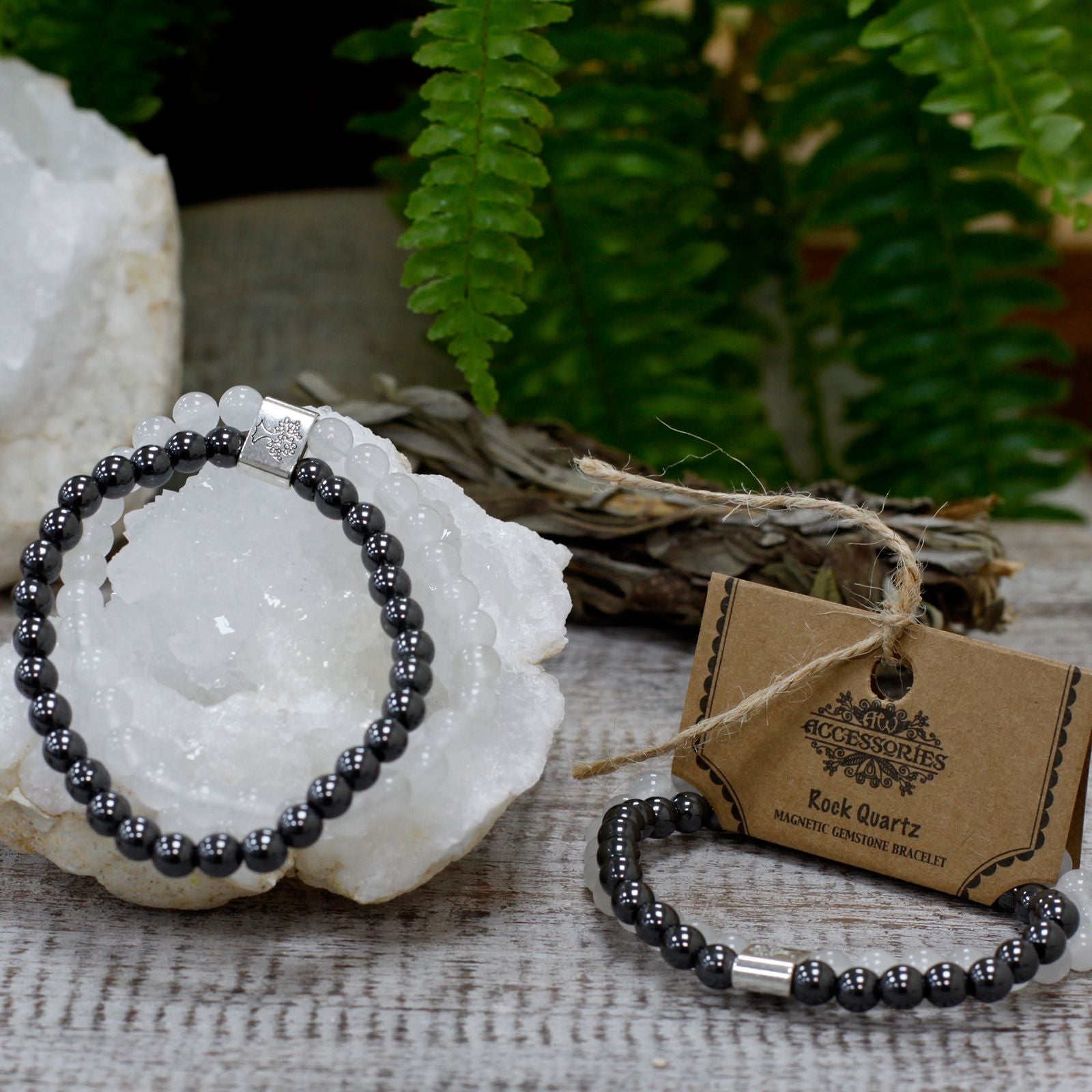Pulsera magnética de piedras naturales – Cuarzo blanco