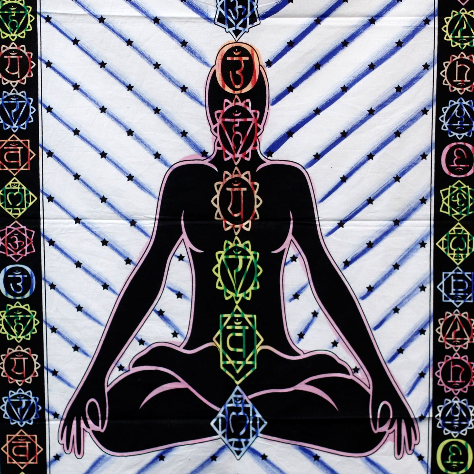 Arte de Parede em Algodão Pintado à Mão Buda dos Chakras