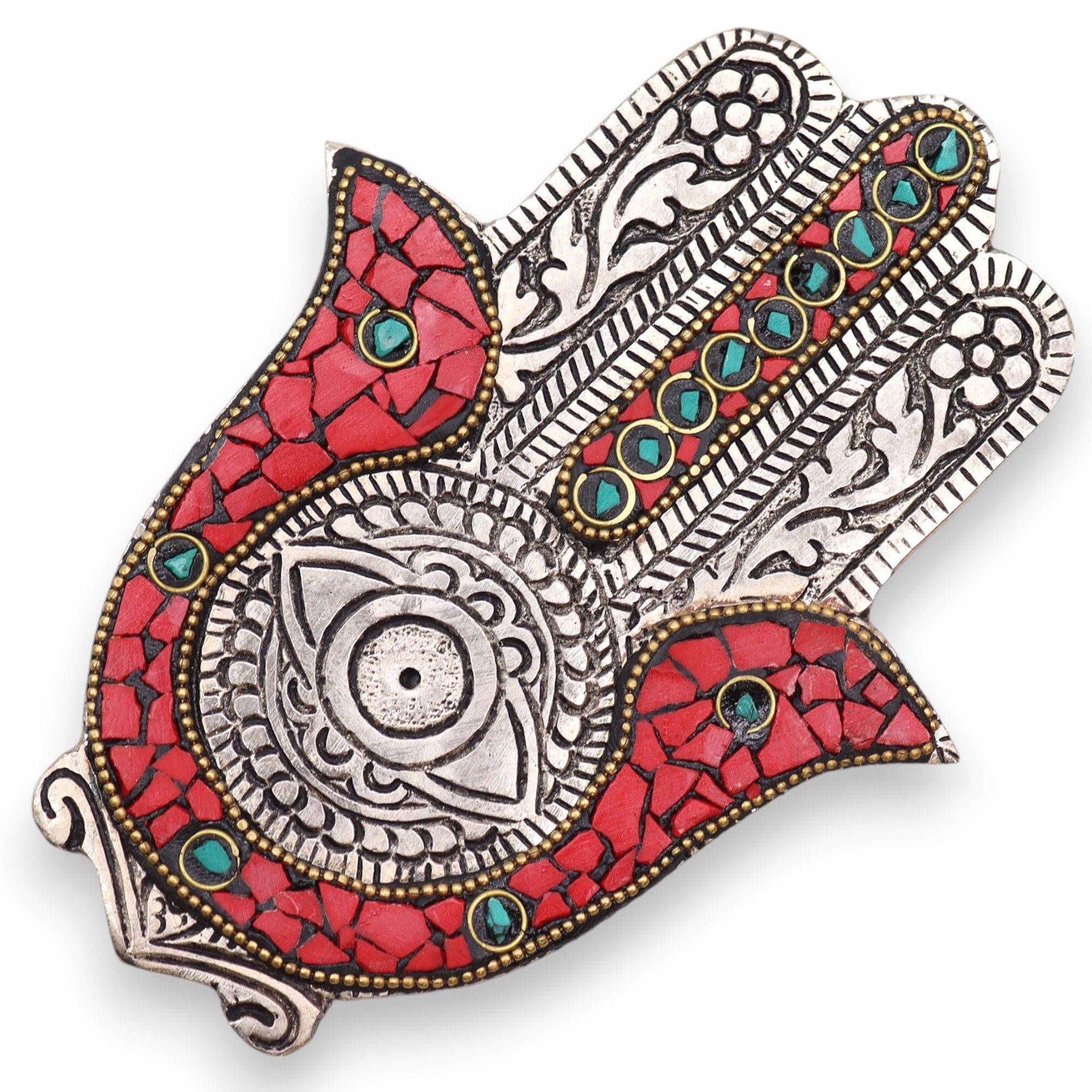 Suporte de Incenso Hamsa Pequeno Vermelho e Verde
