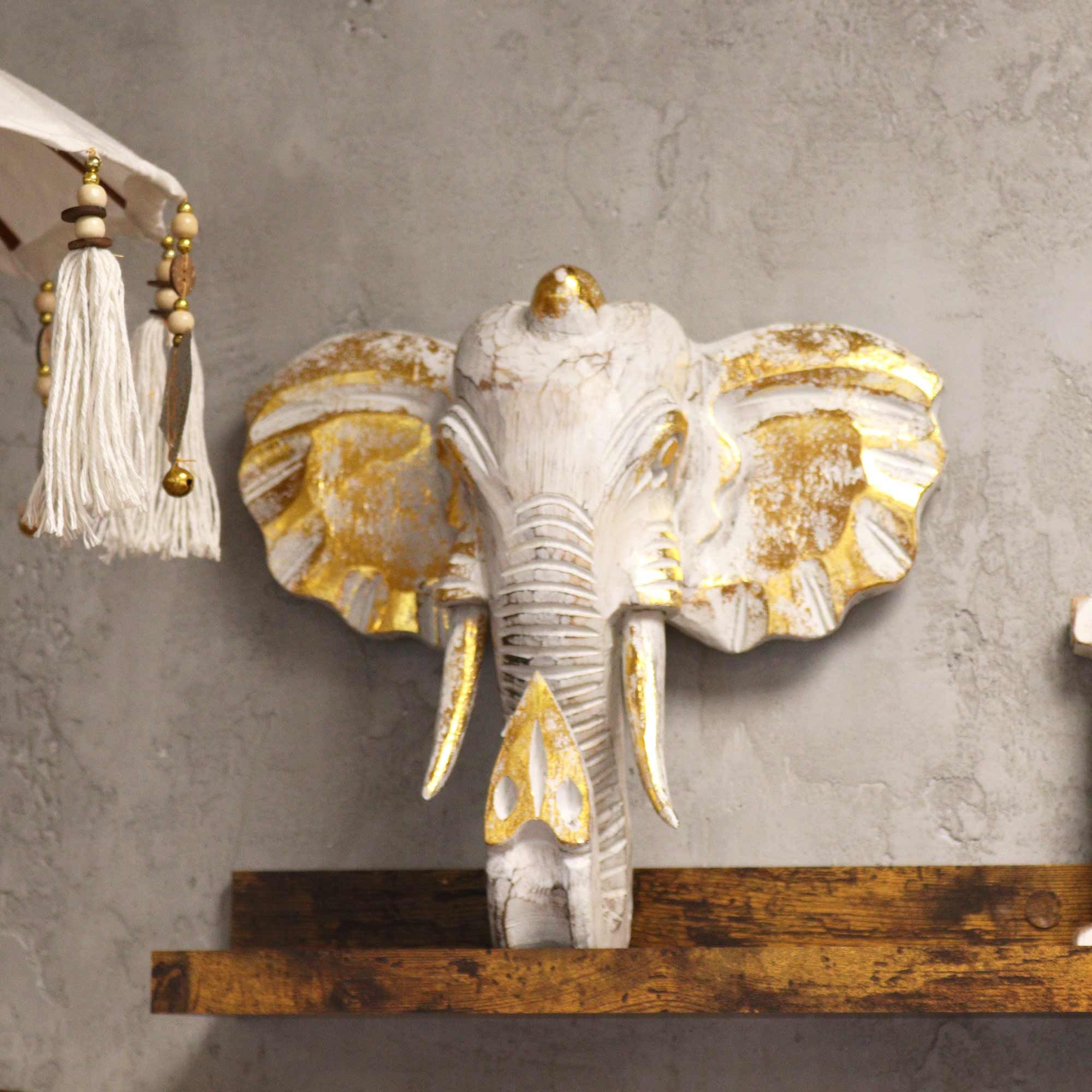 Cabeza de elefante grande – Dorado y blanco
