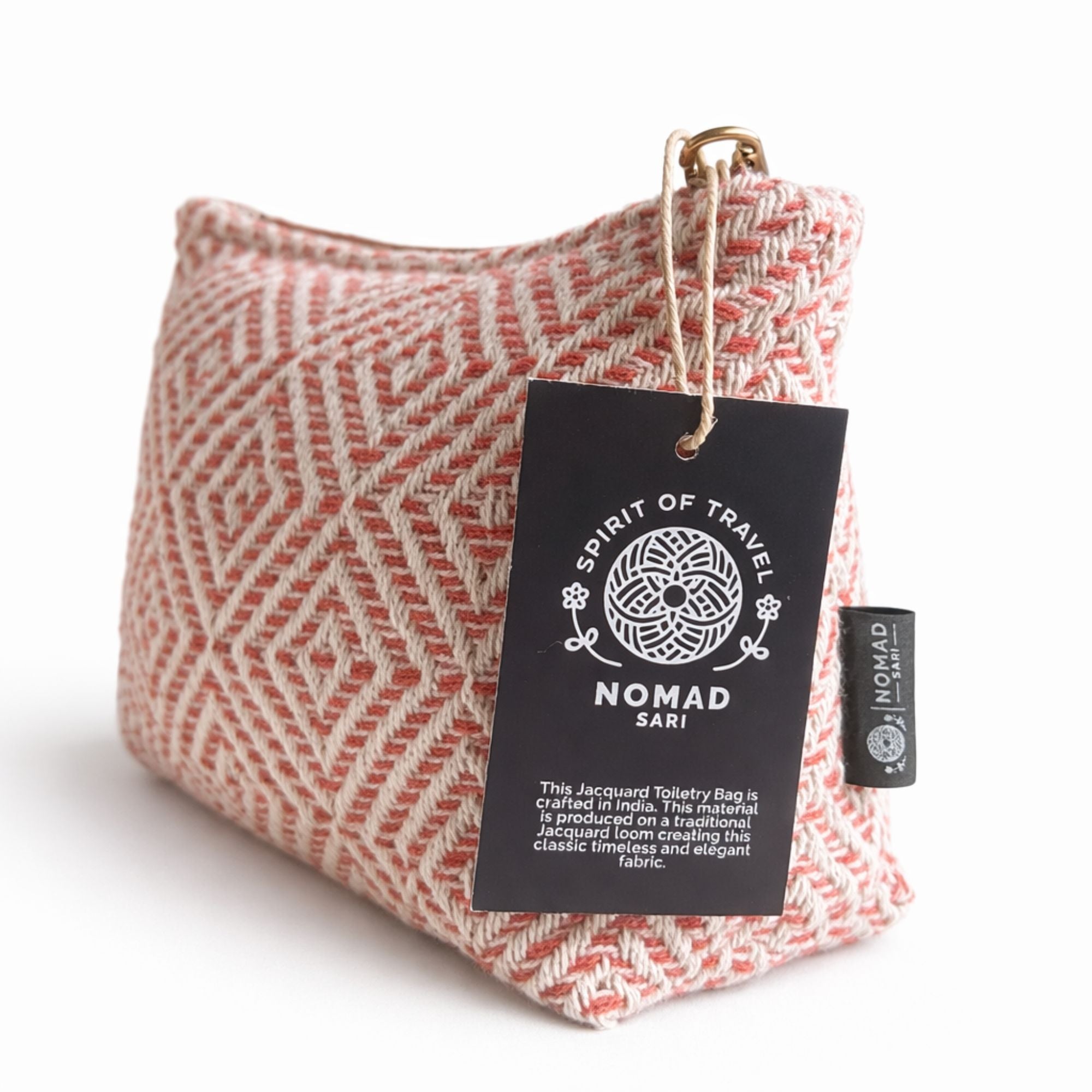 Necessaire em Tecido Jacquard Indiano - Padrão Coral Geométrico