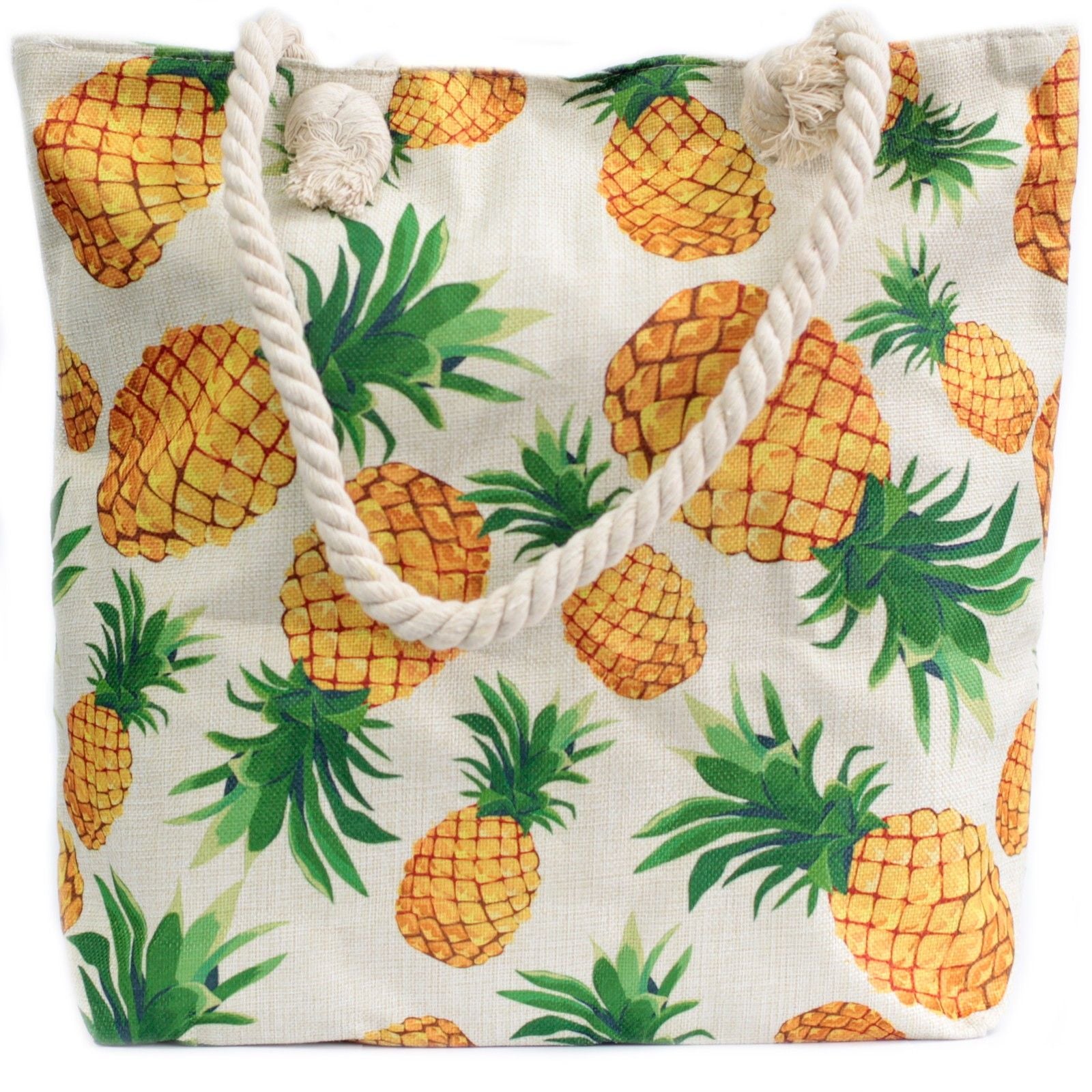 Bolsa shopper com alça de corda - Ananases tropicais