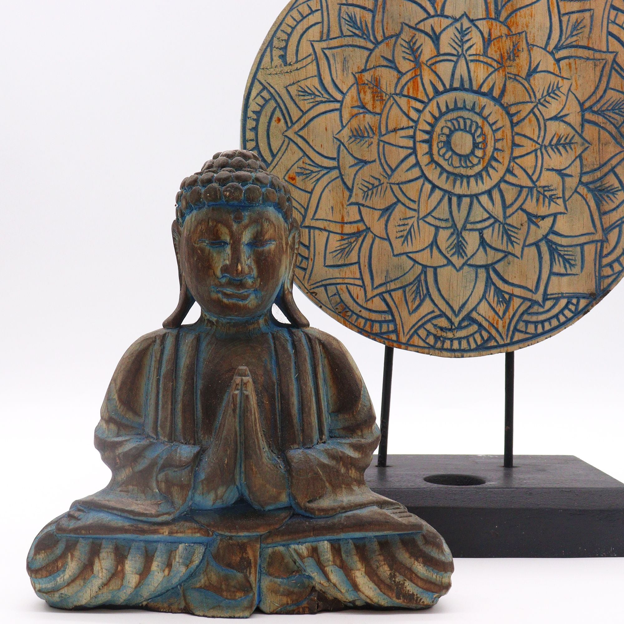 Conjunto Feng Shui Buda Mandala Floral Azul