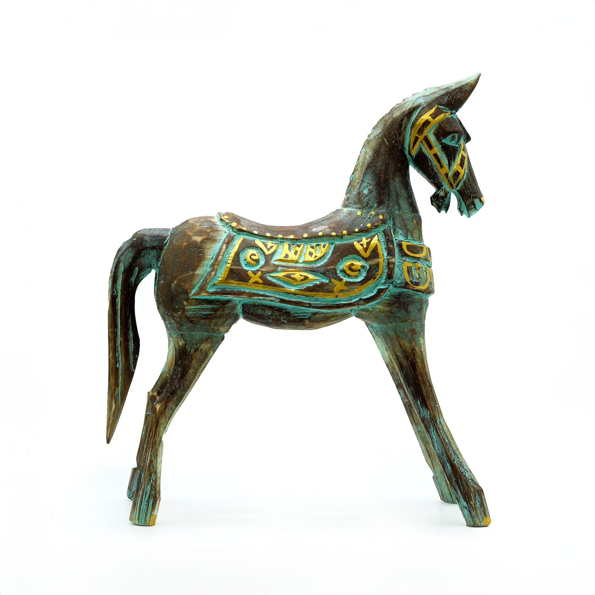 Cavalo Médio Dourado e Turquesa
