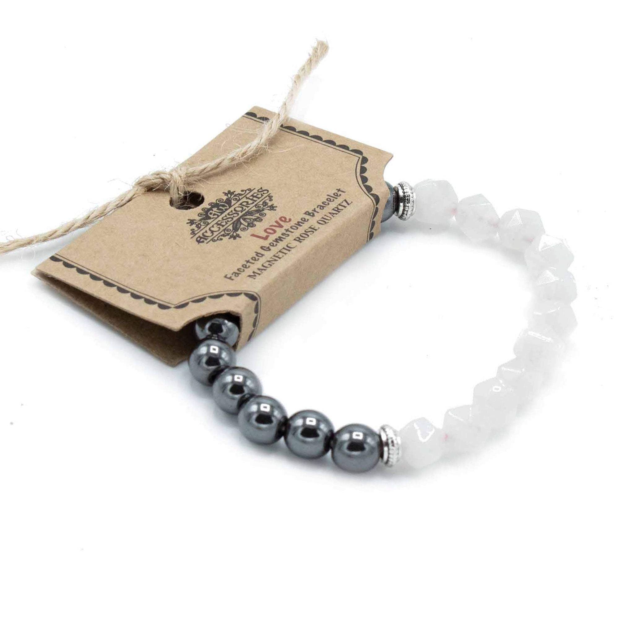 Pulseira Magnética em Pedra Natural Entalhada – Quartzo Rosa